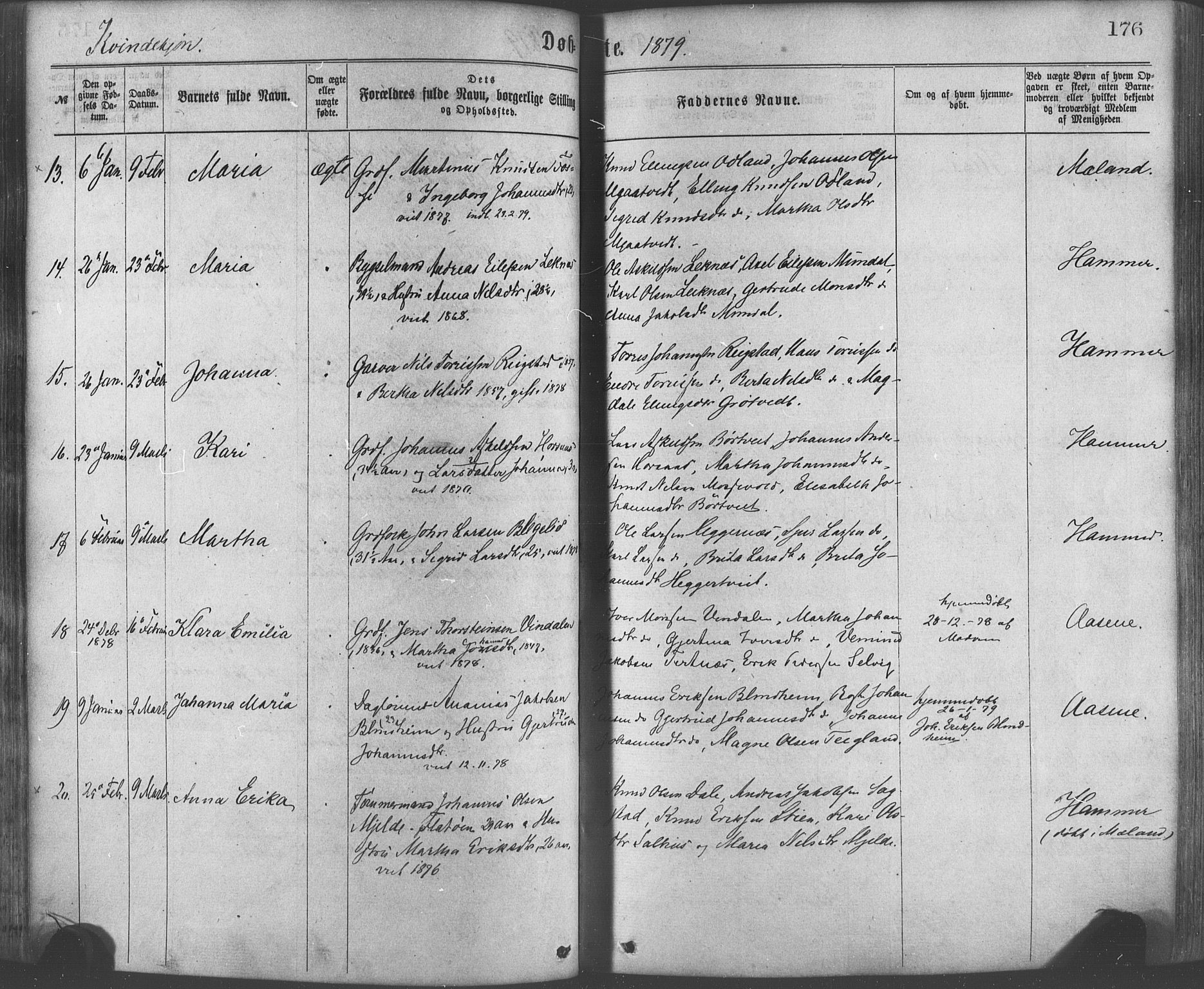 Hamre sokneprestembete, AV/SAB-A-75501/H/Ha/Haa/Haaa/L0015: Ministerialbok nr. A 15, 1870-1881, s. 176