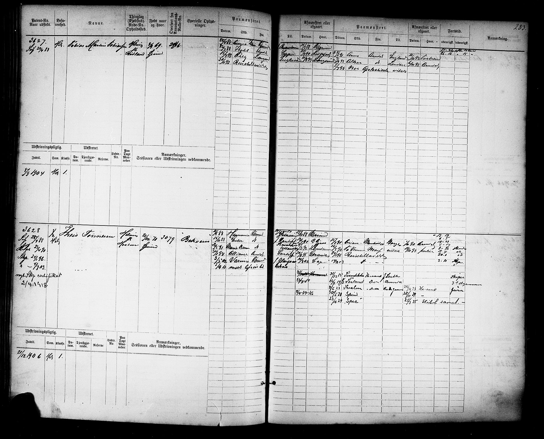 Farsund mønstringskrets, AV/SAK-2031-0017/F/Fb/L0019: Hovedrulle nr 3067-3832, Z-11, 1882-1922, s. 287