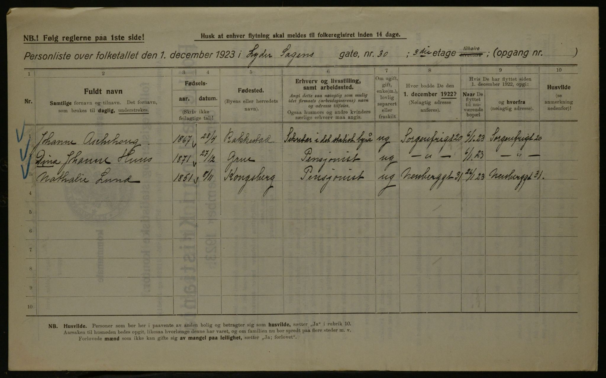 OBA, Kommunal folketelling 1.12.1923 for Kristiania, 1923, s. 65110