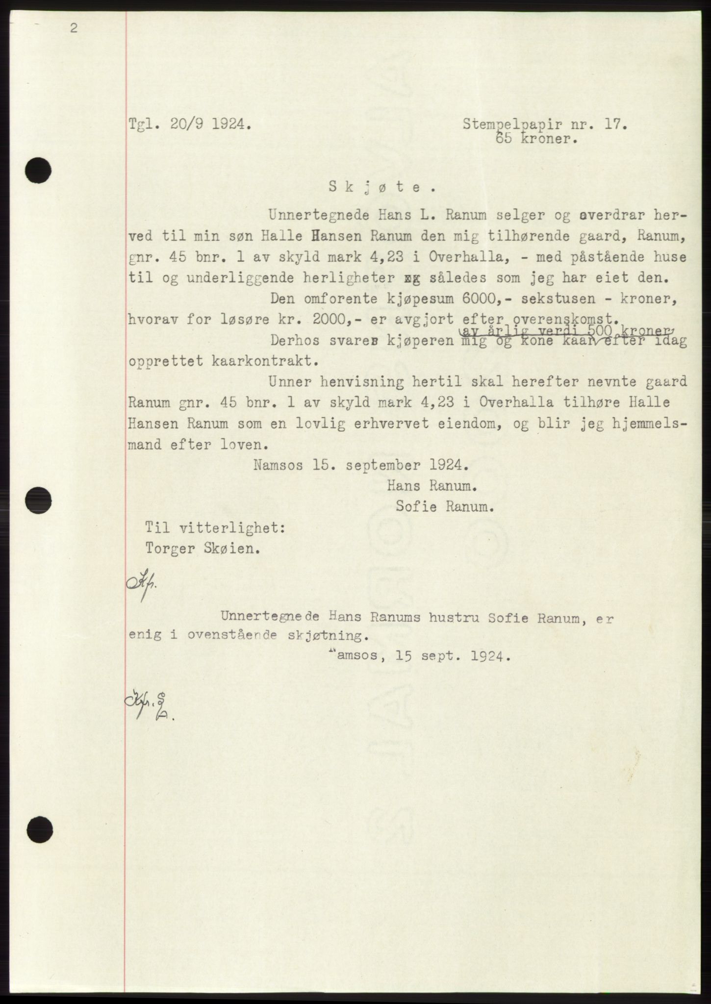 Namdal sorenskriveri, SAT/A-4133/1/2/2C: Pantebok nr. -, 1922-1925, Tingl.dato: 20.09.1924