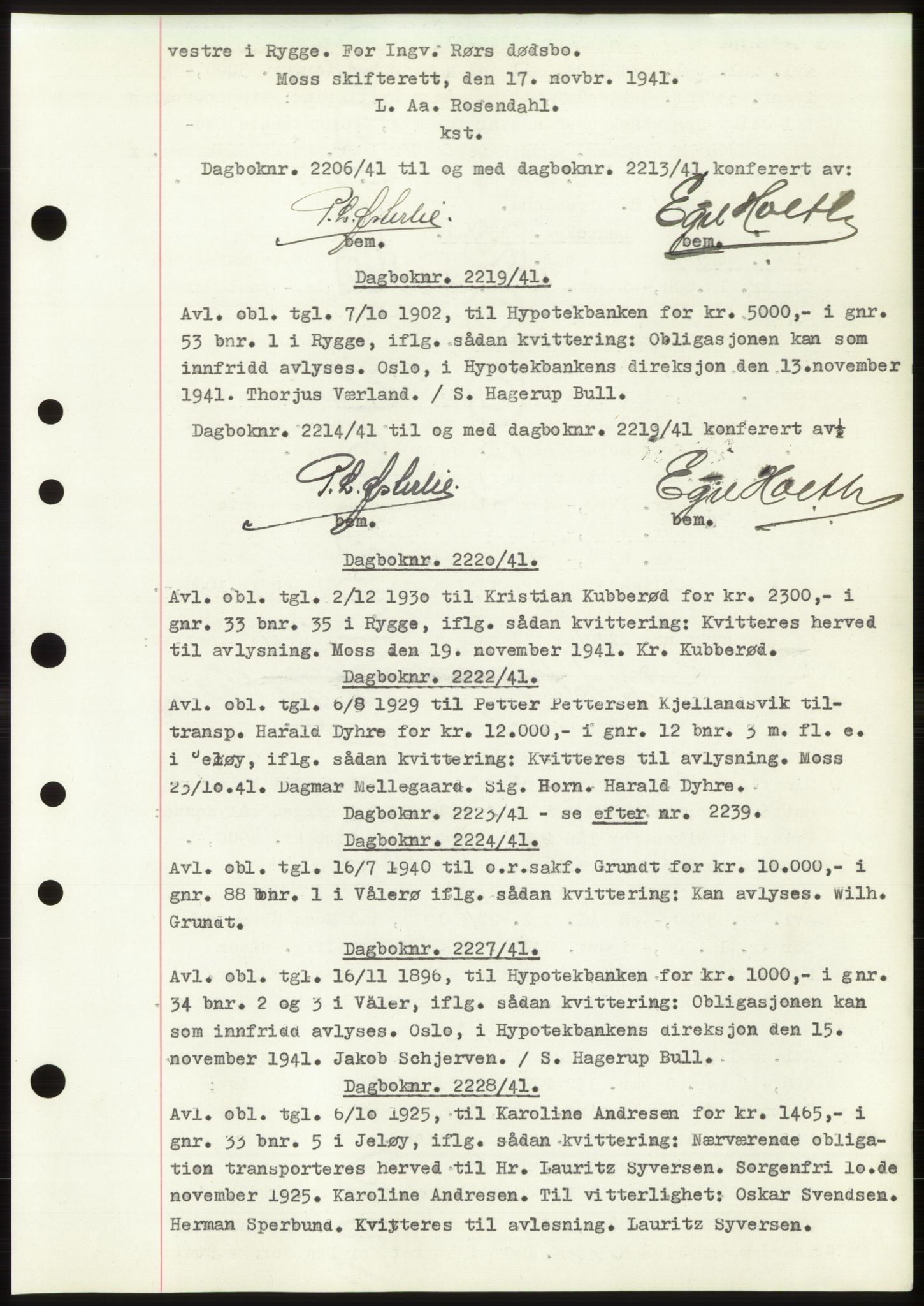 Moss sorenskriveri, SAO/A-10168: Pantebok nr. C10, 1938-1950, Dagboknr: 2219/1941