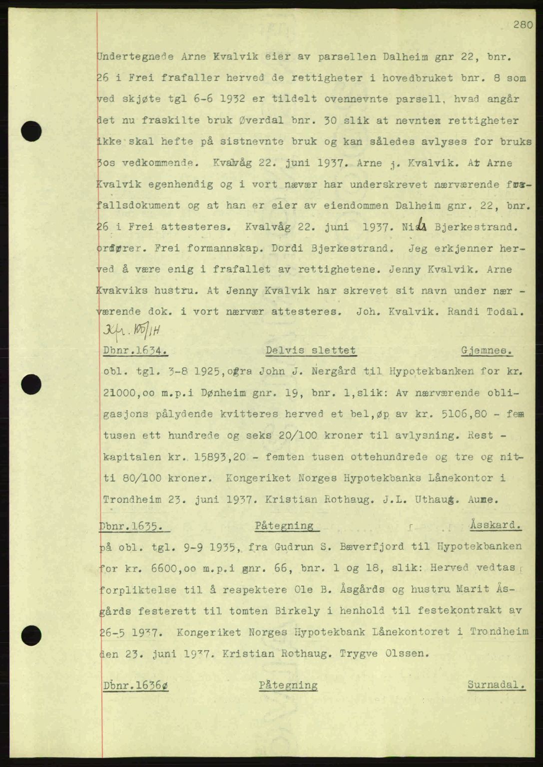 Nordmøre sorenskriveri, SAT/A-4132/1/2/2Ca: Pantebok nr. C80, 1936-1939, Dagboknr: 1634/1937