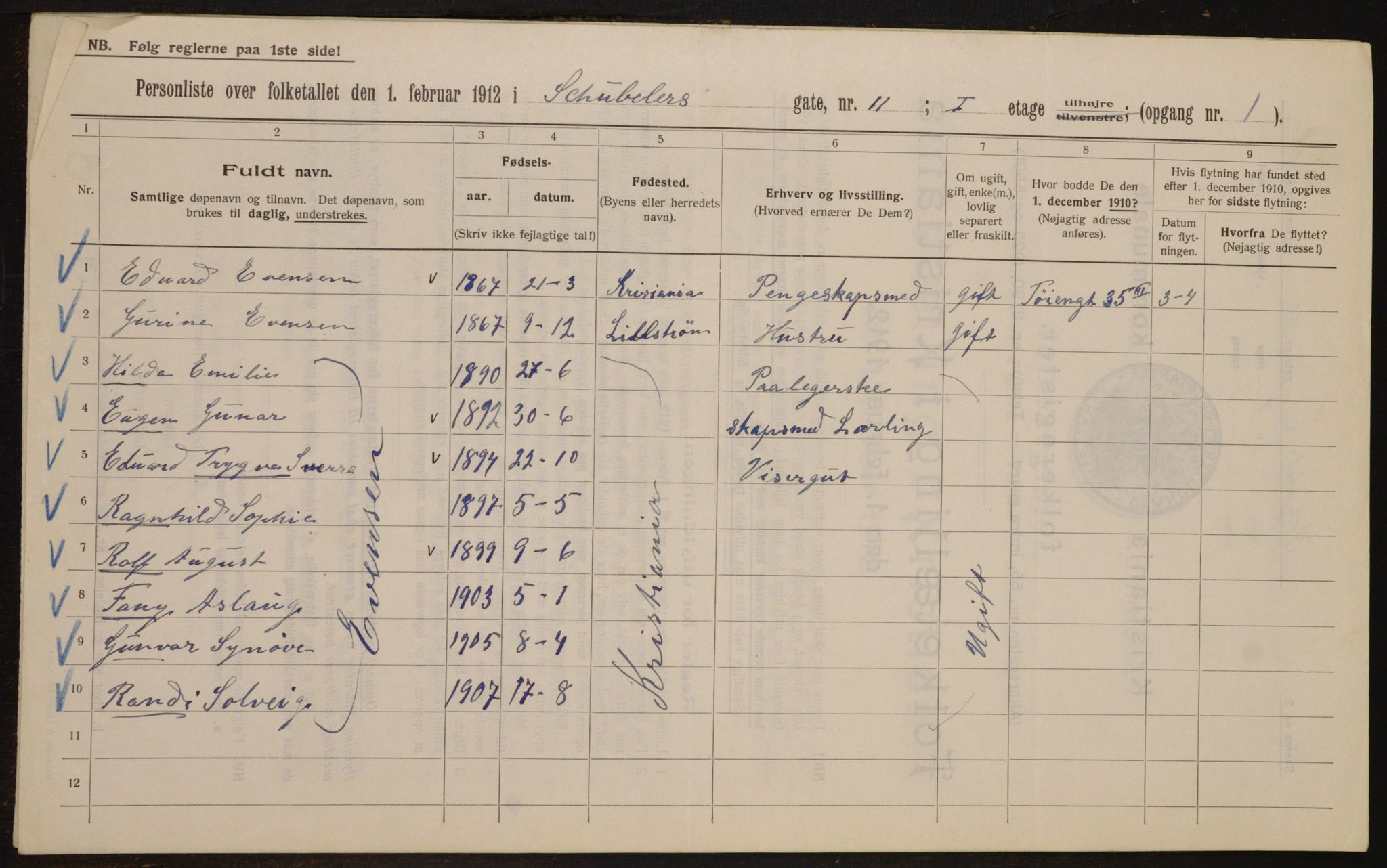 OBA, Kommunal folketelling 1.2.1912 for Kristiania, 1912, s. 93162