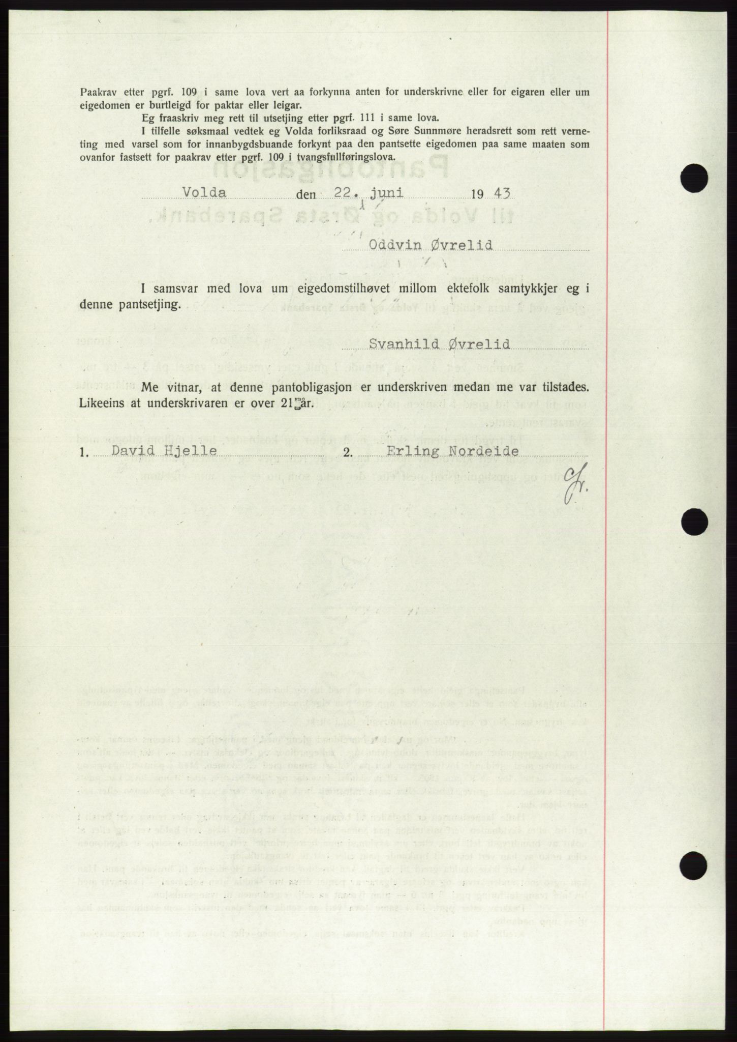 Søre Sunnmøre sorenskriveri, AV/SAT-A-4122/1/2/2C/L0114: Pantebok nr. 1-2B, 1943-1947, Dagboknr: 516/1943