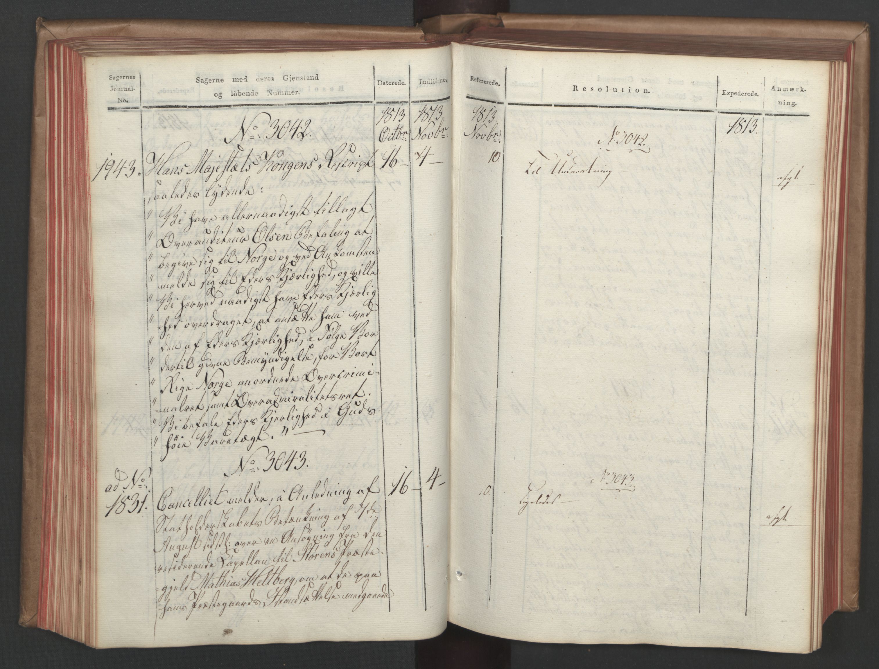 Stattholderembetet 1810-1814, 1. kontor (Kontor A), AV/RA-EA-2872/Aa/L0005: Kollegial referatprotokoll,  j.nr. 1850-2054,  l.nr. 2241-3167, 1813-1814, s. 66