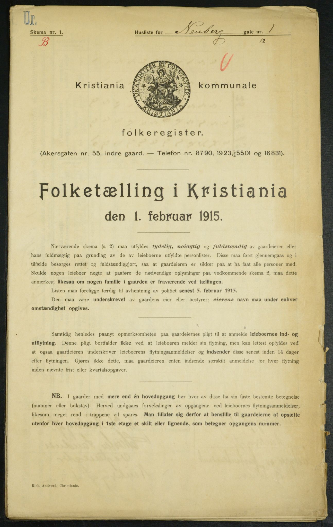 OBA, Kommunal folketelling 1.2.1915 for Kristiania, 1915, s. 69053