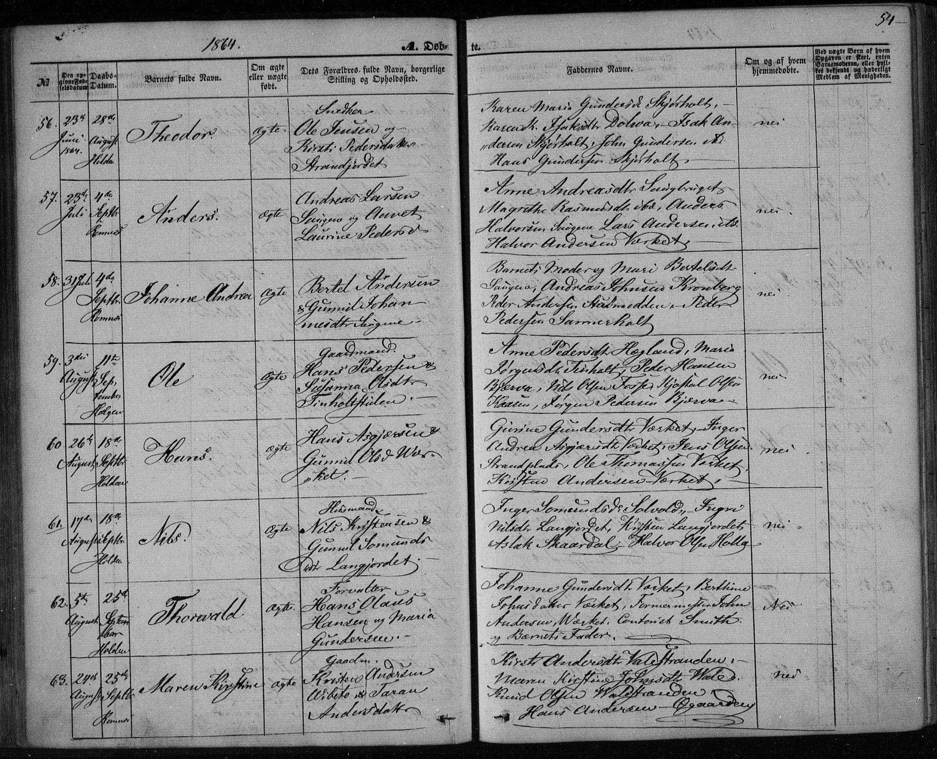 Holla kirkebøker, AV/SAKO-A-272/F/Fa/L0006: Ministerialbok nr. 6, 1861-1869, s. 54