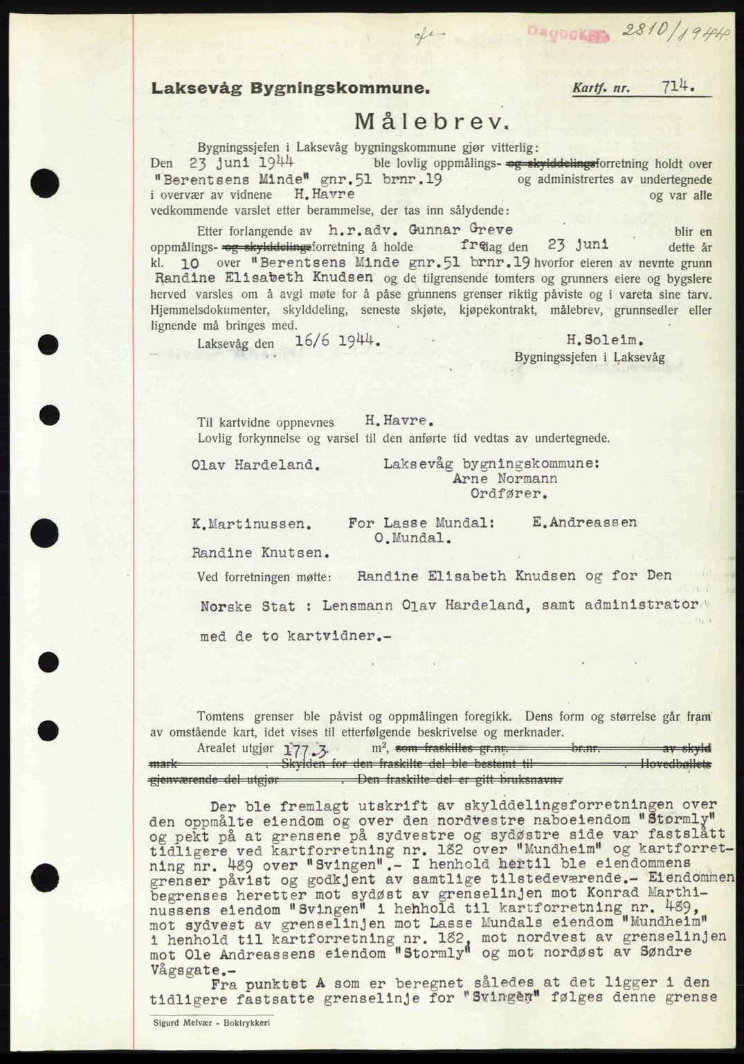 Midhordland sorenskriveri, SAB/A-3001/1/G/Gb/Gbk/L0008: Pantebok nr. A36-41, 1944-1945, Dagboknr: 2810/1944
