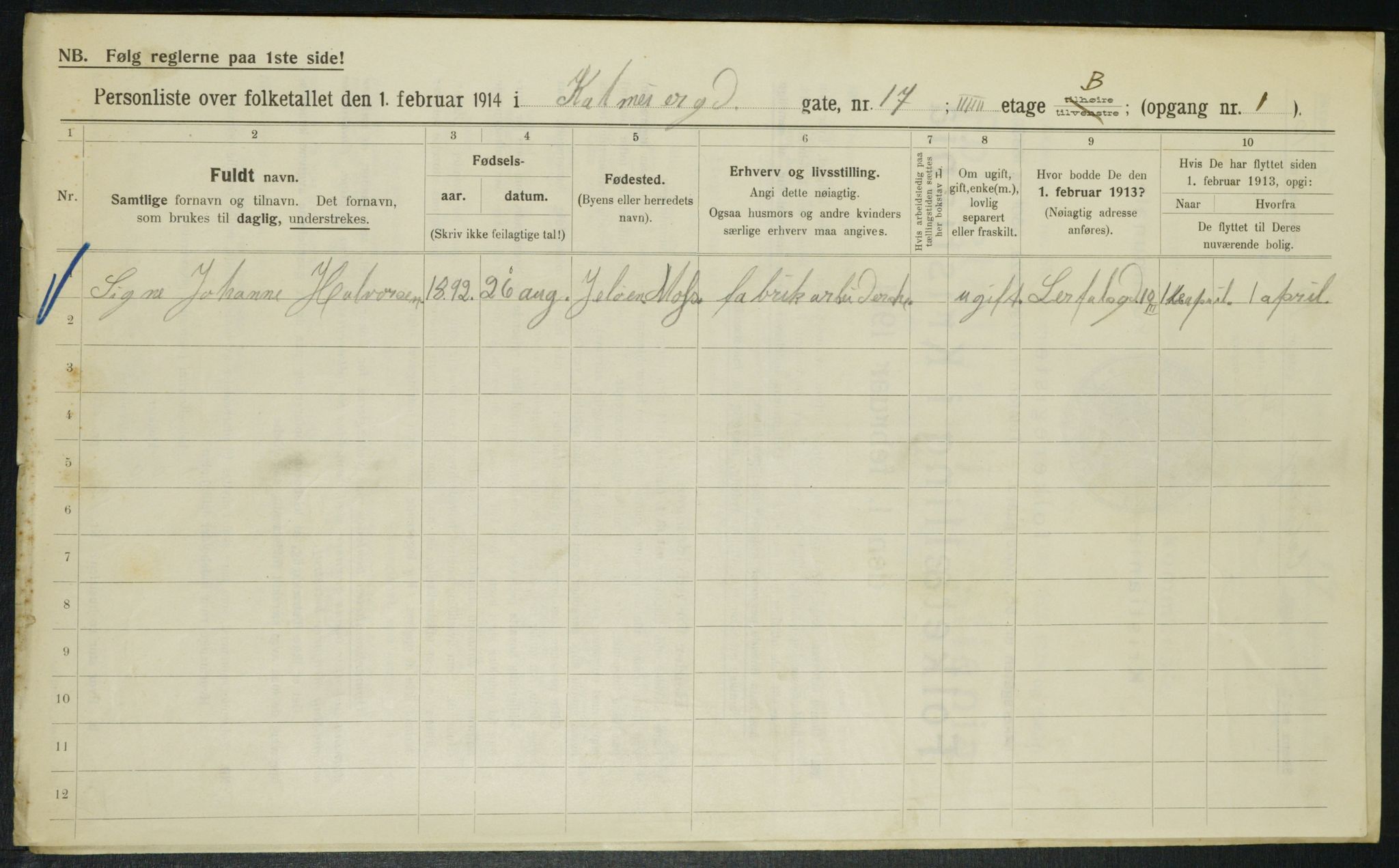 OBA, Kommunal folketelling 1.2.1914 for Kristiania, 1914, s. 11704