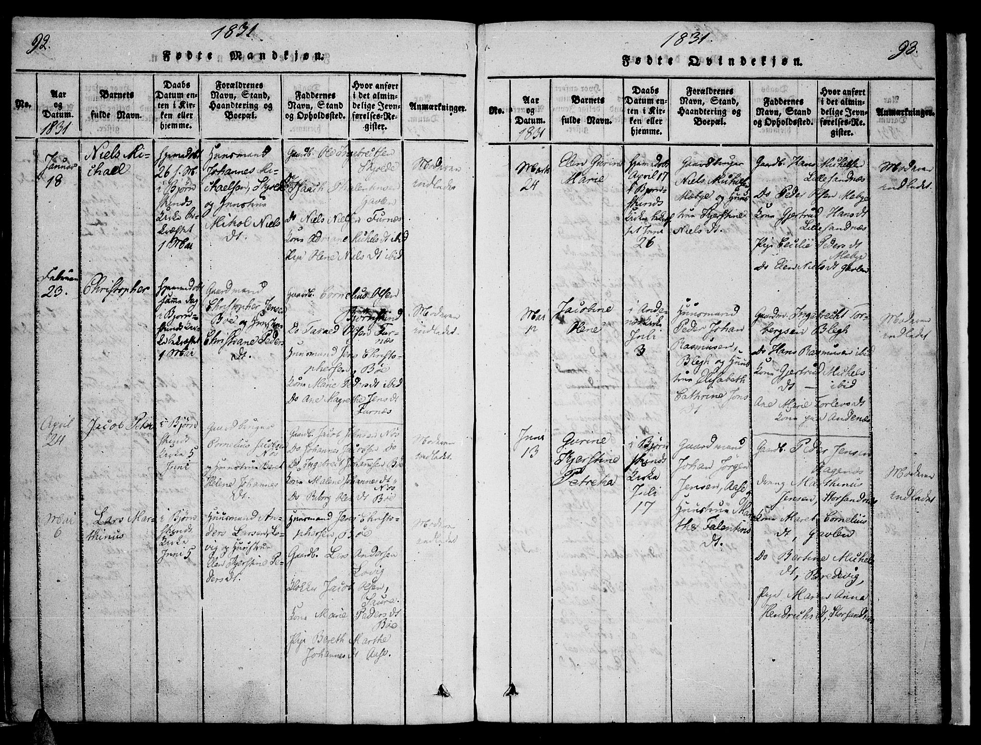 Ministerialprotokoller, klokkerbøker og fødselsregistre - Nordland, AV/SAT-A-1459/897/L1395: Ministerialbok nr. 897A03, 1820-1841, s. 92-93