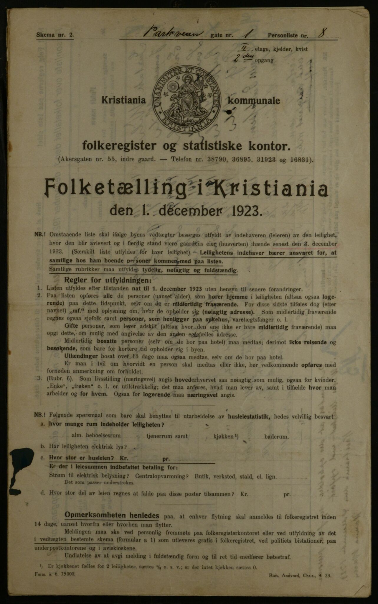 OBA, Kommunal folketelling 1.12.1923 for Kristiania, 1923, s. 85810