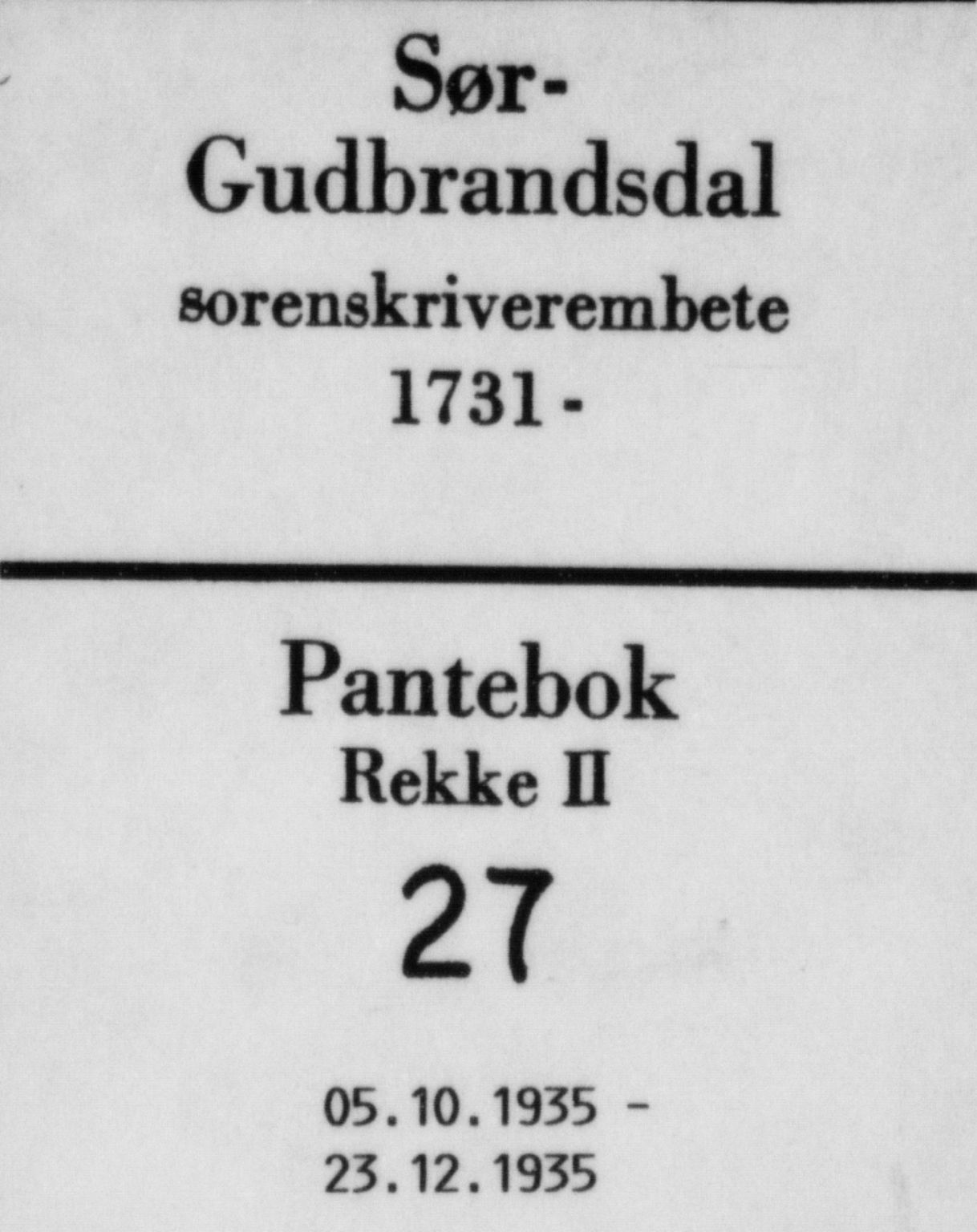 Sør-Gudbrandsdal tingrett, SAH/TING-004/H/Hb/Hbb/L0027: Pantebok nr. II 27, 1935-1935
