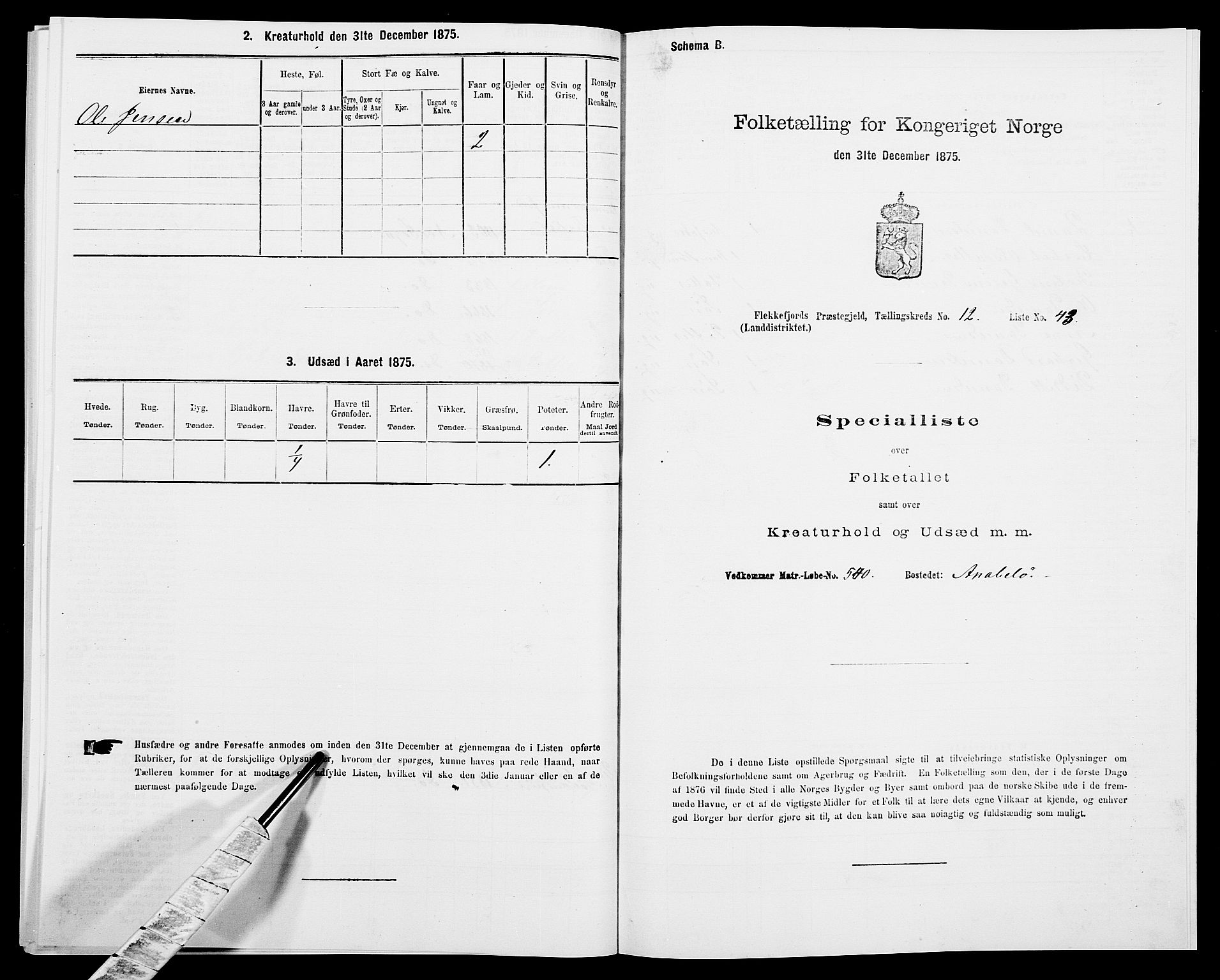 SAK, Folketelling 1875 for 1042L Flekkefjord prestegjeld, Nes sokn og Hidra sokn, 1875, s. 1526