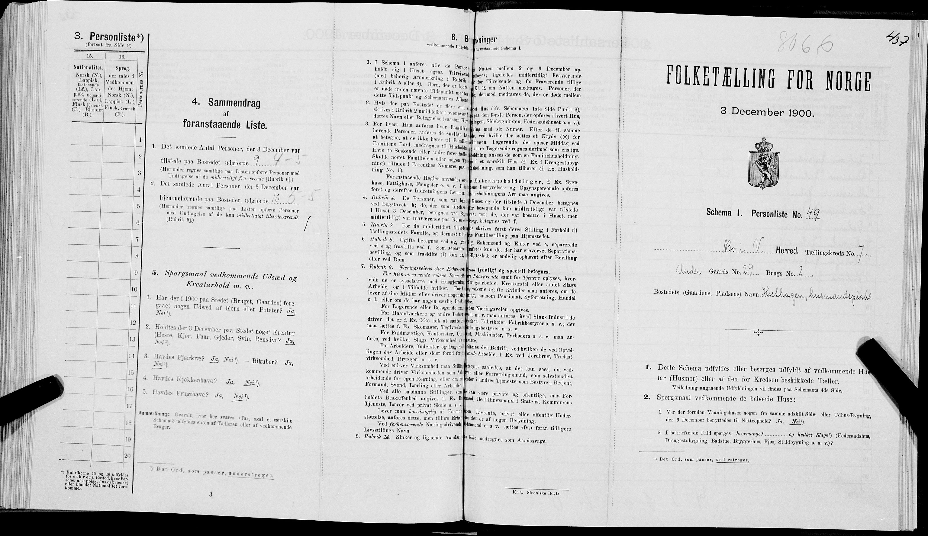 SAT, Folketelling 1900 for 1867 Bø herred, 1900, s. 848