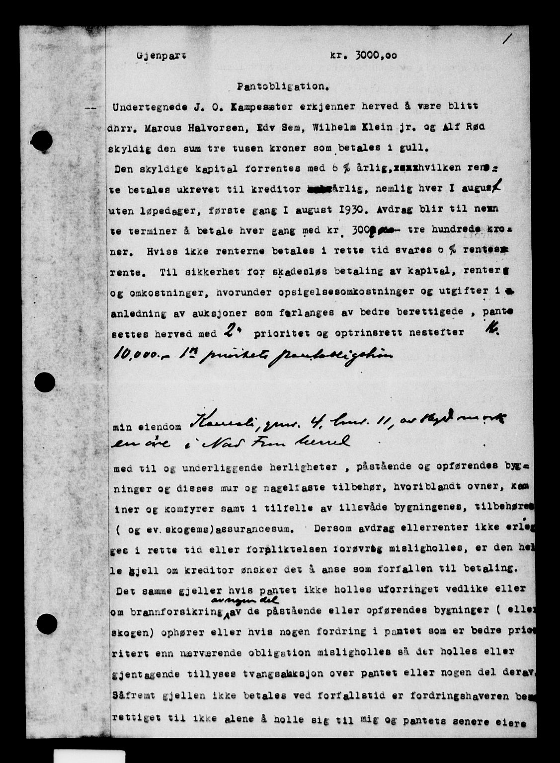 Nord-Gudbrandsdal tingrett, AV/SAH-TING-002/H/Hb/Hba/L0030: Pantebok nr. 30, 1929-1929, s. 1
