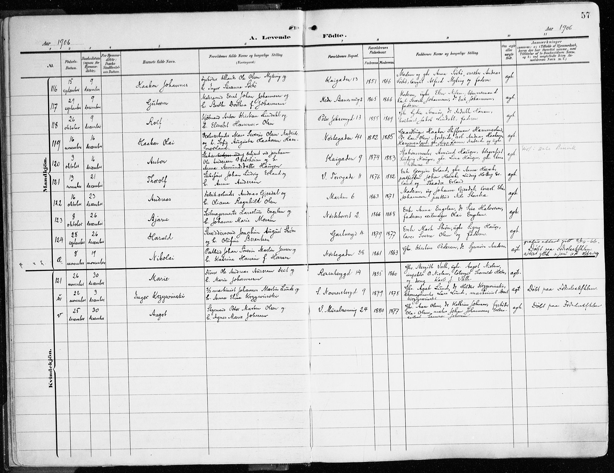 Domkirken sokneprestembete, AV/SAB-A-74801/H/Haa/L0025: Ministerialbok nr. B 8, 1903-1925, s. 57