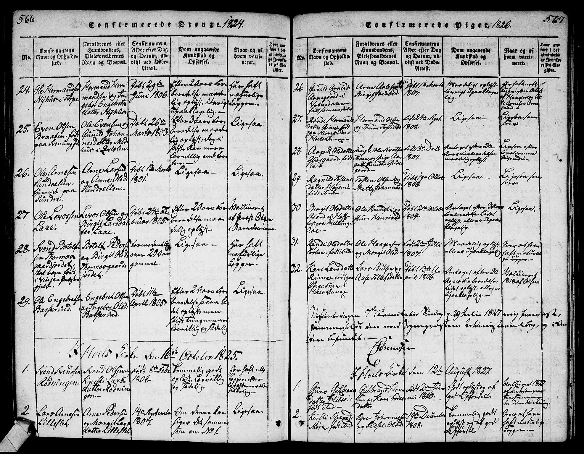 Ål kirkebøker, AV/SAKO-A-249/G/Ga/L0001: Klokkerbok nr. 1, 1815-1829, s. 566-567