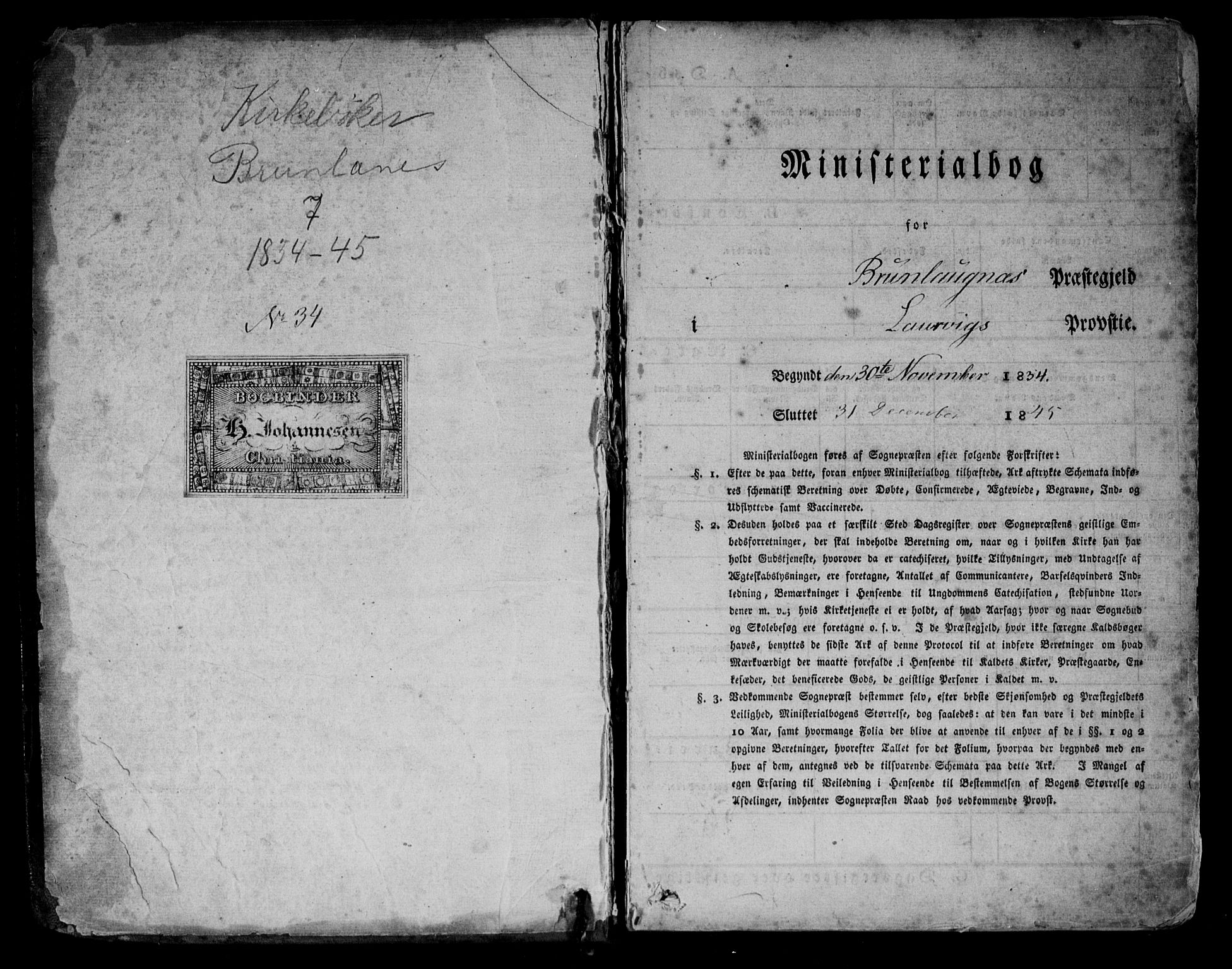 Brunlanes kirkebøker, SAKO/A-342/F/Fa/L0003: Ministerialbok nr. I 3, 1834-1845