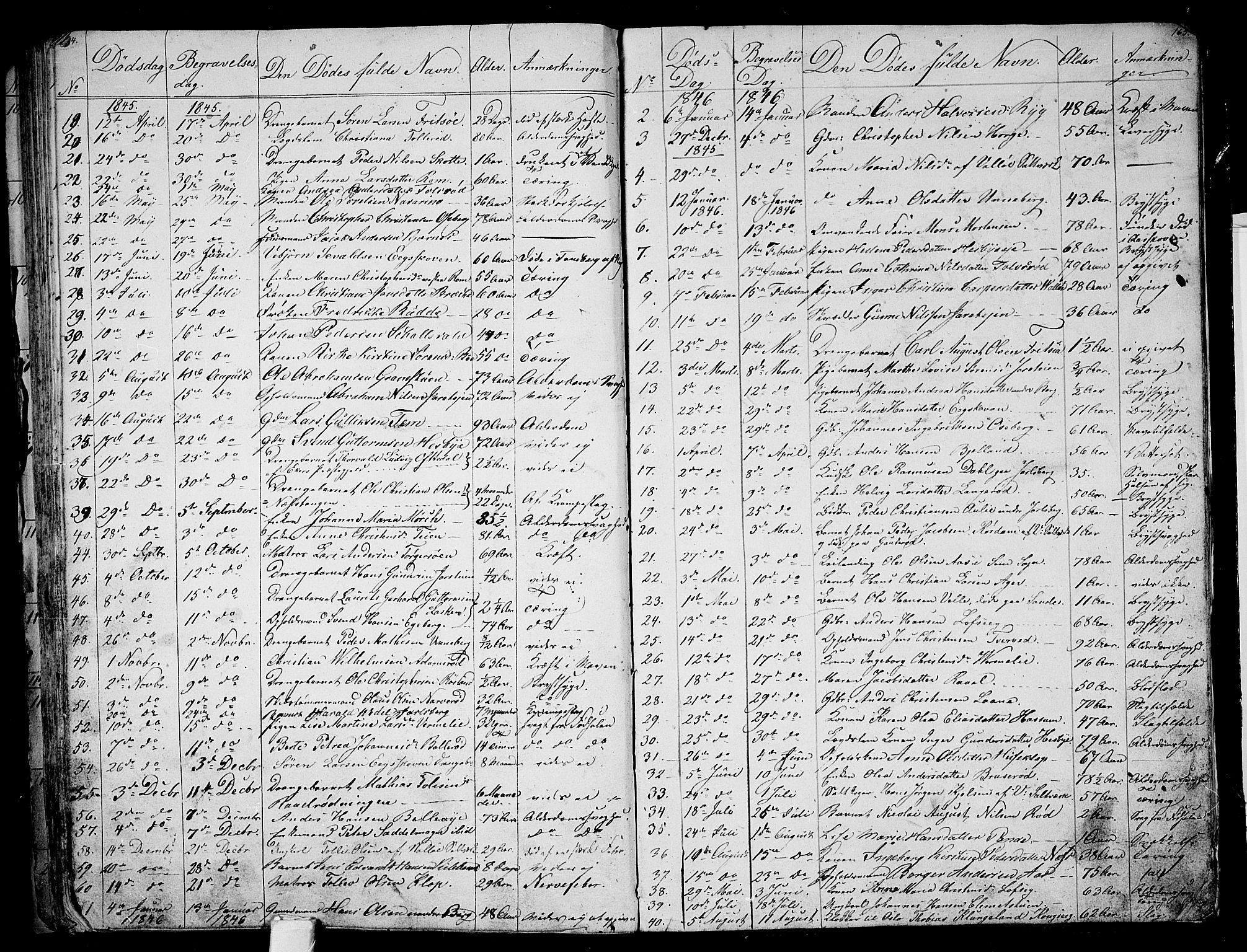 Sem kirkebøker, AV/SAKO-A-5/G/Ga/L0003: Klokkerbok nr. I 3, 1844-1855, s. 164-165