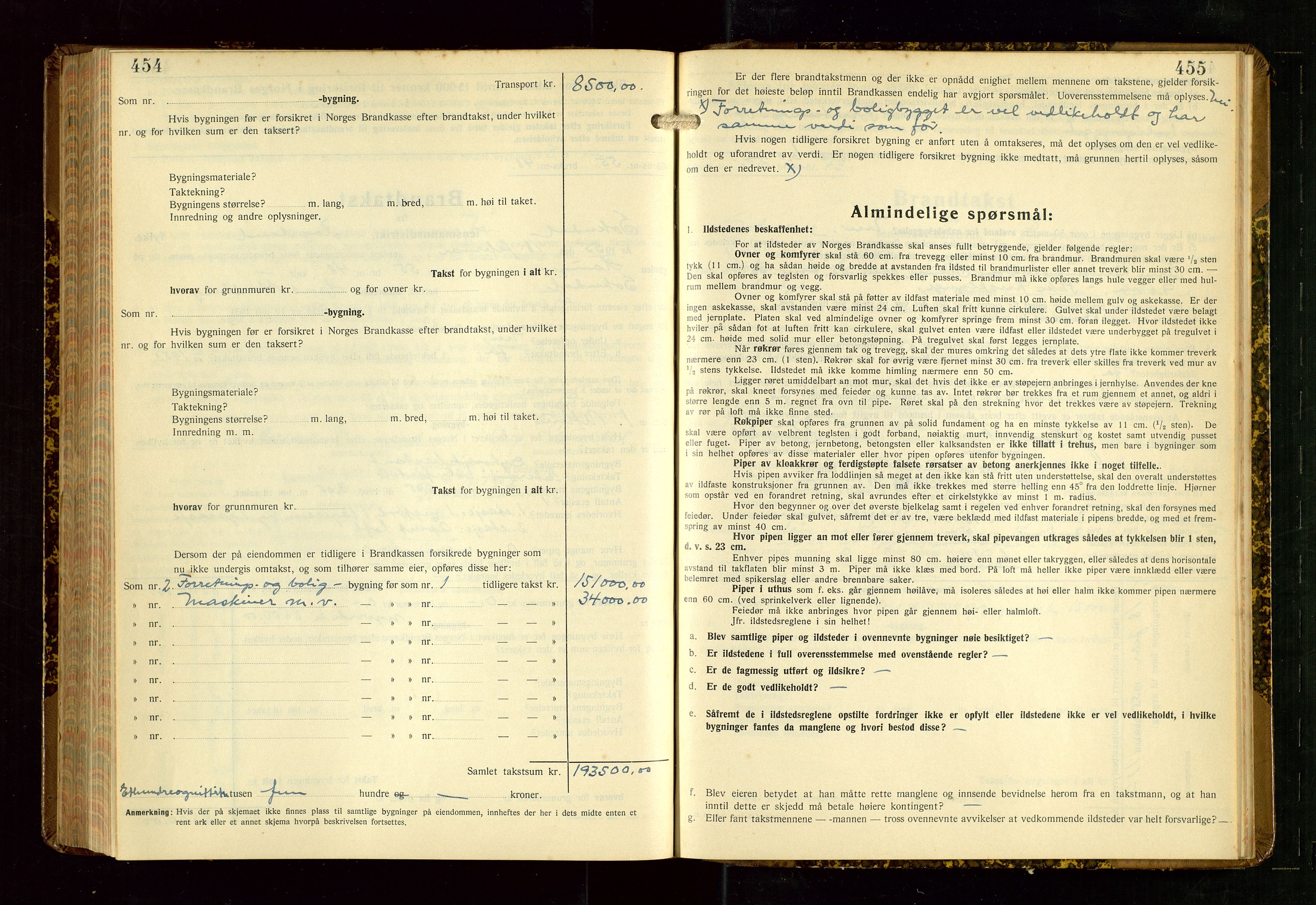 Sokndal lensmannskontor, AV/SAST-A-100417/Gob/L0008: "Brandtakst-Protokoll", 1937-1955, s. 454-455