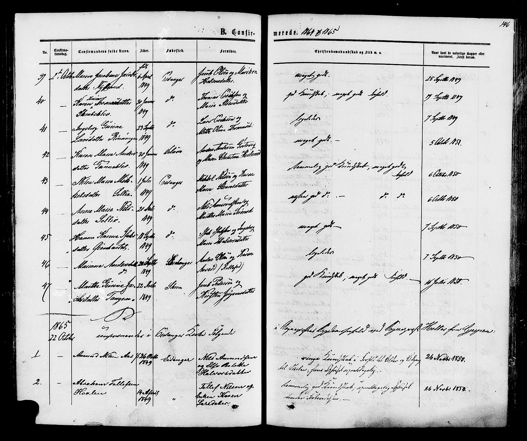 Eidanger kirkebøker, AV/SAKO-A-261/F/Fa/L0010: Ministerialbok nr. 10, 1859-1874, s. 146