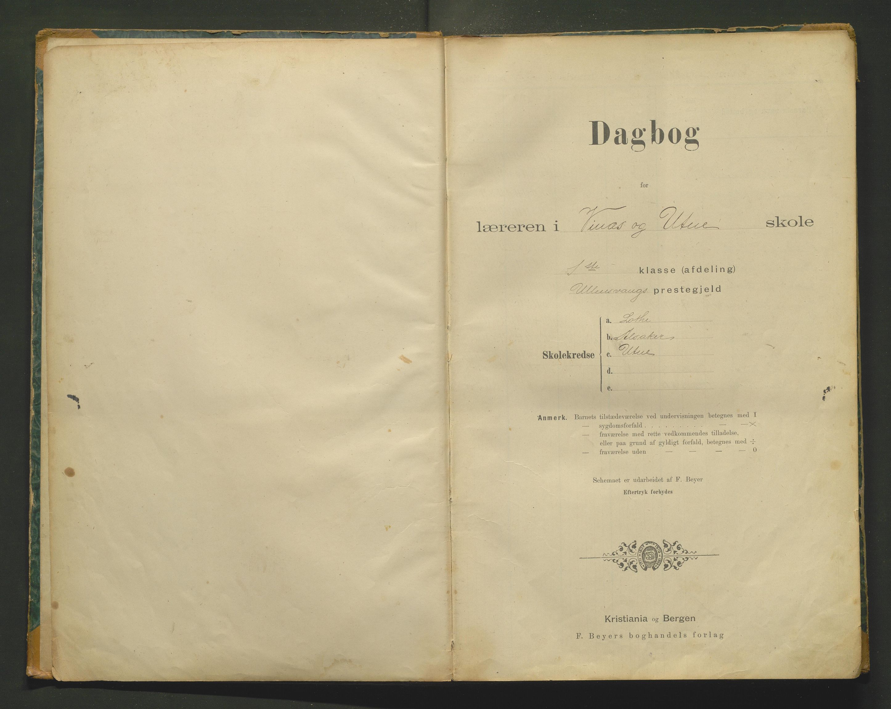 Ullensvang herad. Barneskulane , IKAH/1231b-231/G/Ga/Gab/L0006: Dagbok for læraren i Lote, Alsaker, Utne og Vines krinsar , 1893-1911