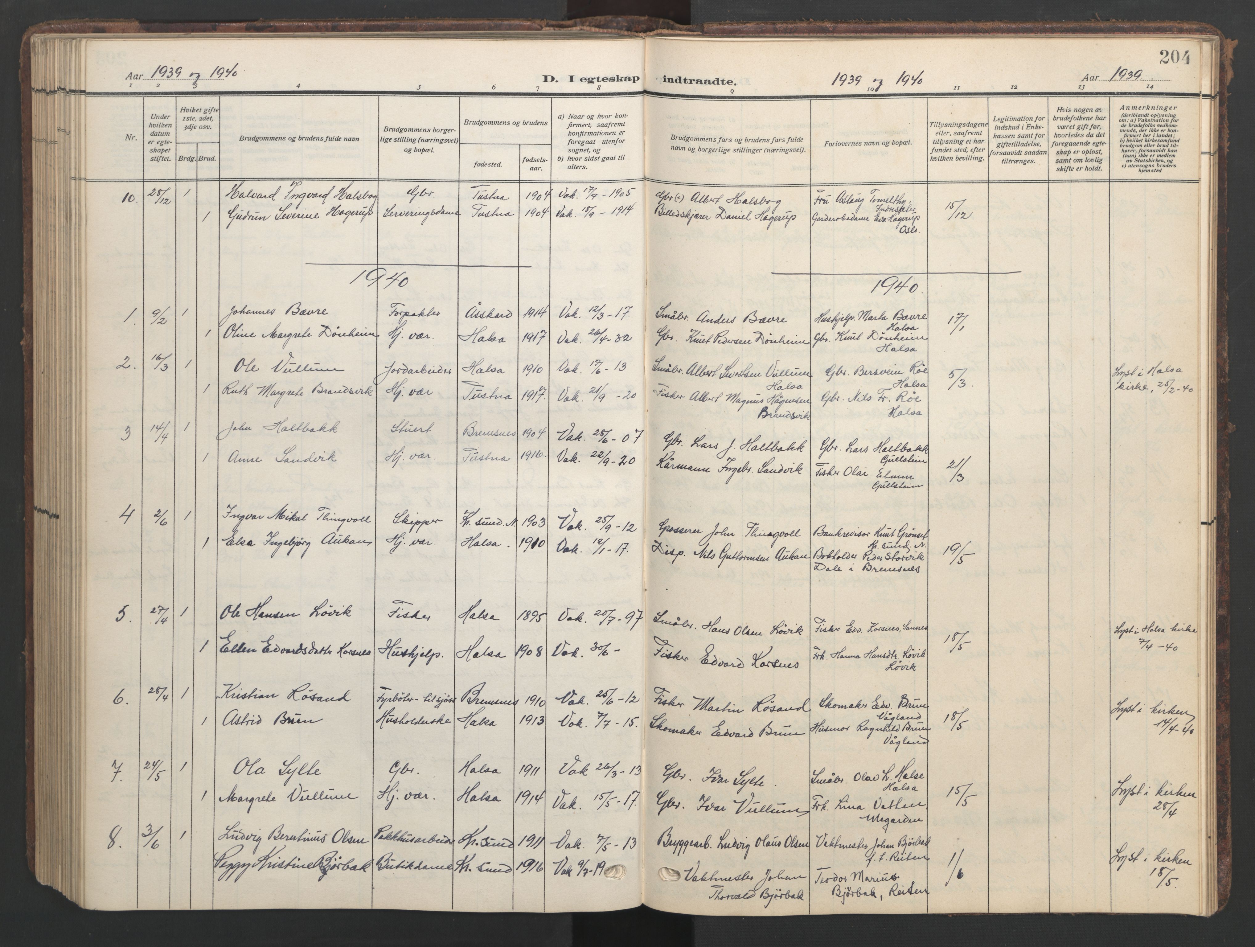 Ministerialprotokoller, klokkerbøker og fødselsregistre - Møre og Romsdal, AV/SAT-A-1454/576/L0891: Klokkerbok nr. 576C02, 1909-1946, s. 204