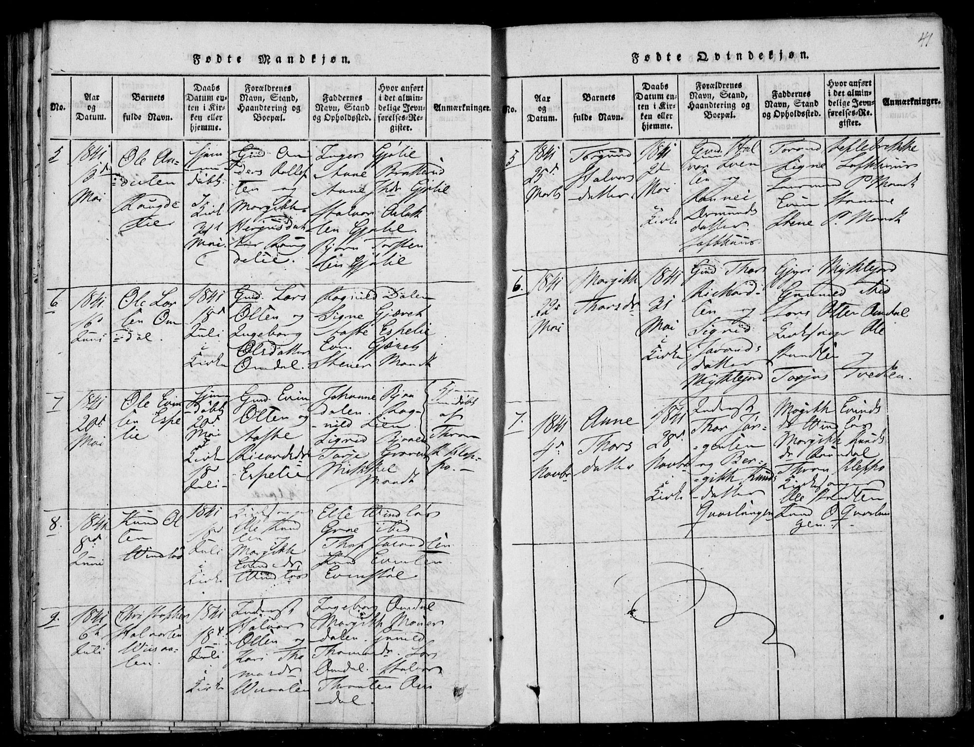 Lårdal kirkebøker, SAKO/A-284/F/Fb/L0001: Ministerialbok nr. II 1, 1815-1860, s. 41