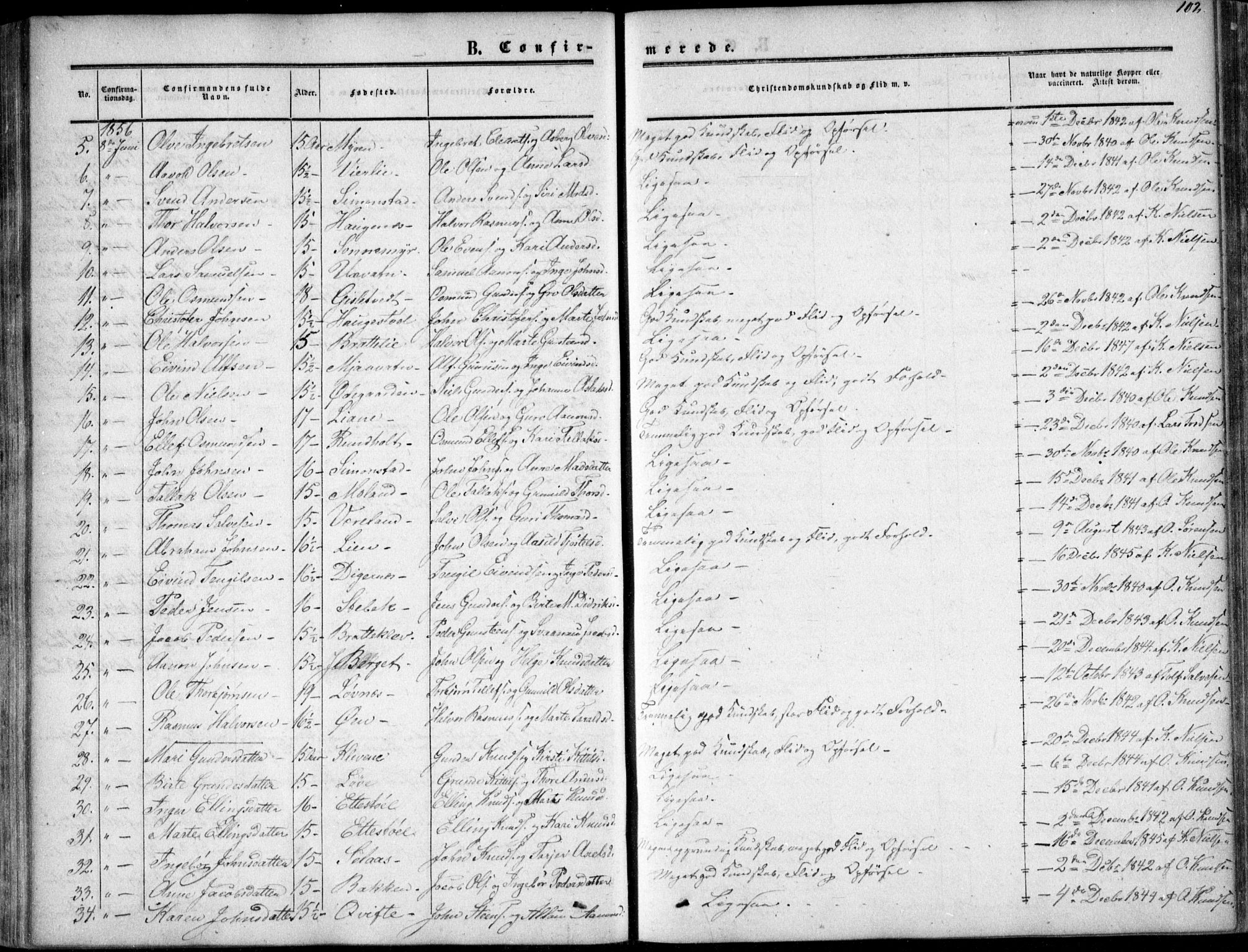Gjerstad sokneprestkontor, AV/SAK-1111-0014/F/Fa/Fab/L0003: Ministerialbok nr. A 3, 1853-1878, s. 102
