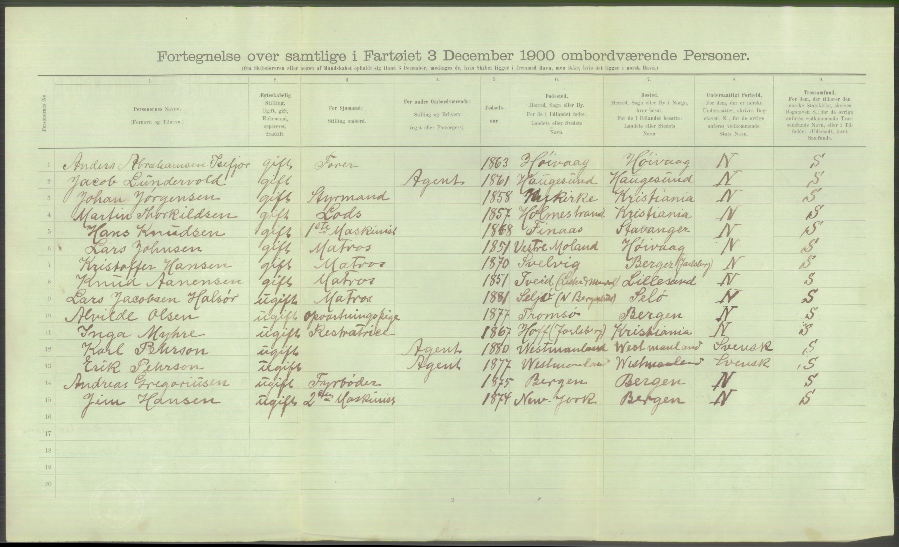 RA, Folketelling 1900 - skipslister med personlister for skip i norske havner, utenlandske havner og til havs, 1900, s. 826