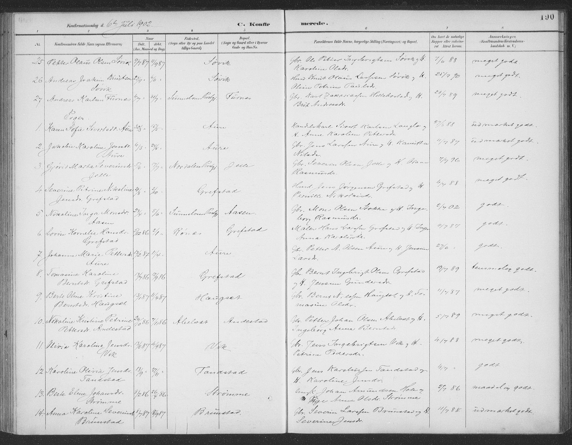 Ministerialprotokoller, klokkerbøker og fødselsregistre - Møre og Romsdal, SAT/A-1454/523/L0335: Ministerialbok nr. 523A02, 1891-1911, s. 190