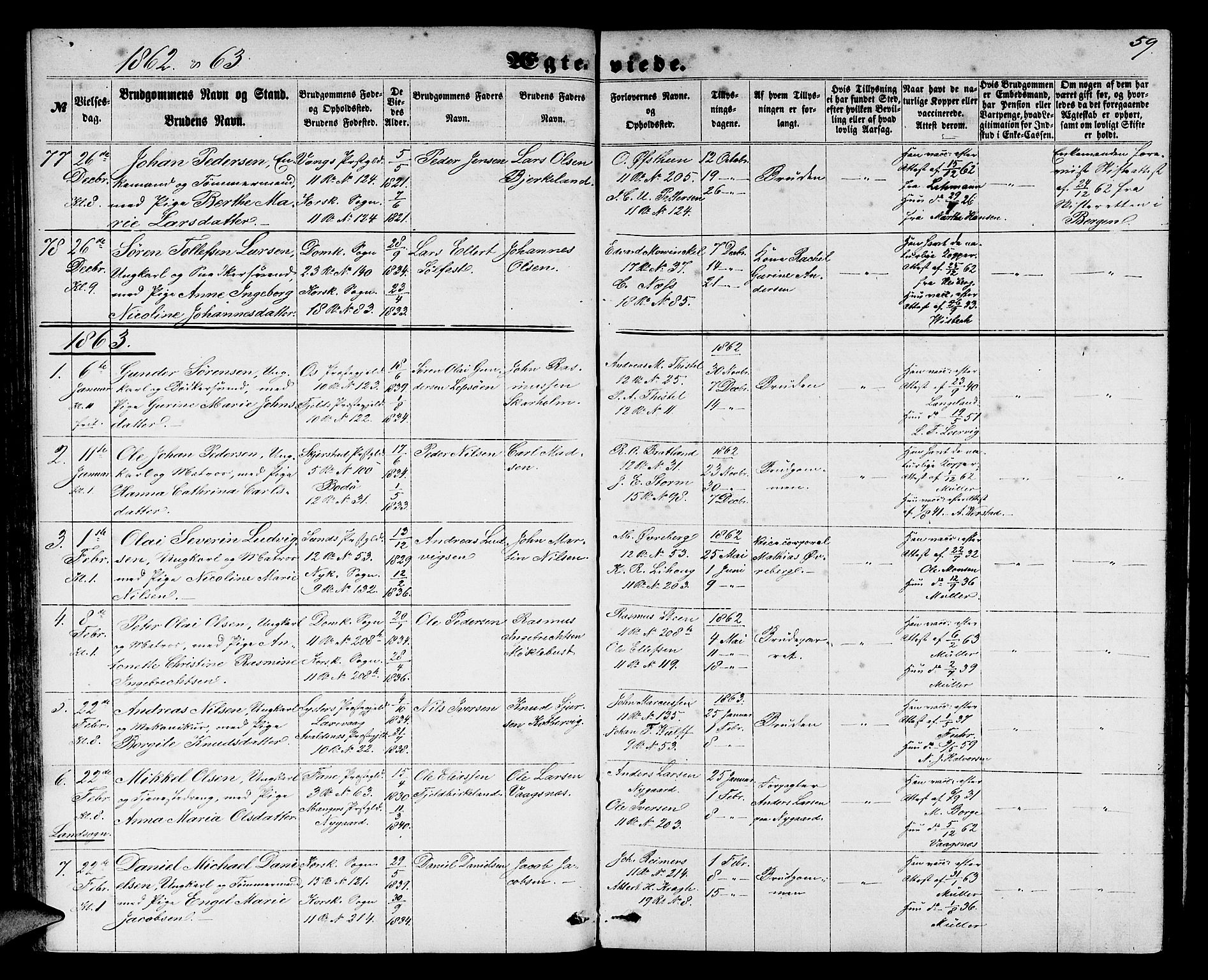 Domkirken sokneprestembete, AV/SAB-A-74801/H/Hab/L0030: Klokkerbok nr. D 2, 1857-1876, s. 59