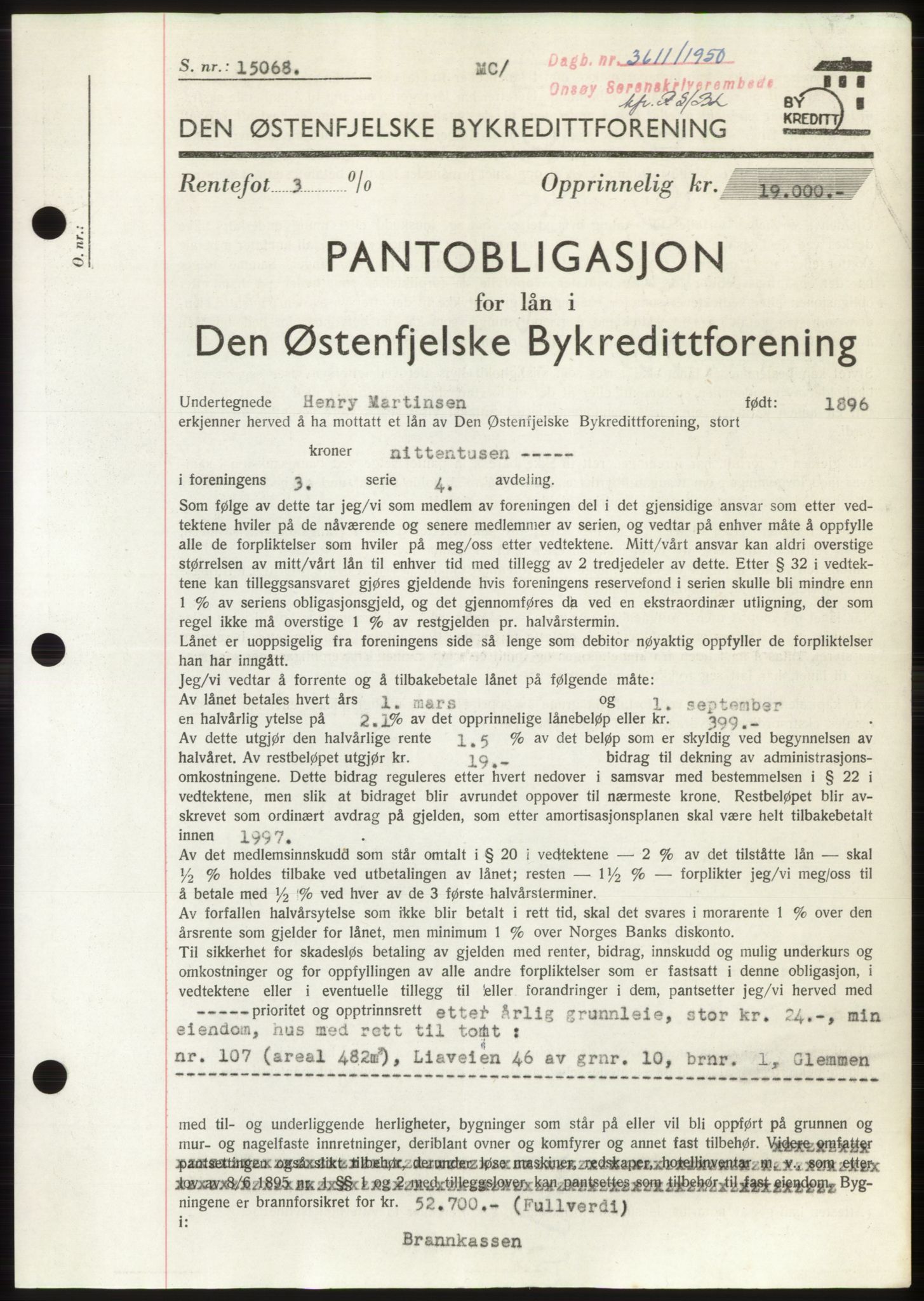 Onsøy sorenskriveri, SAO/A-10474/G/Ga/Gac/L0010: Pantebok nr. B 18-10, 1950-1950, Dagboknr: 3611/1950