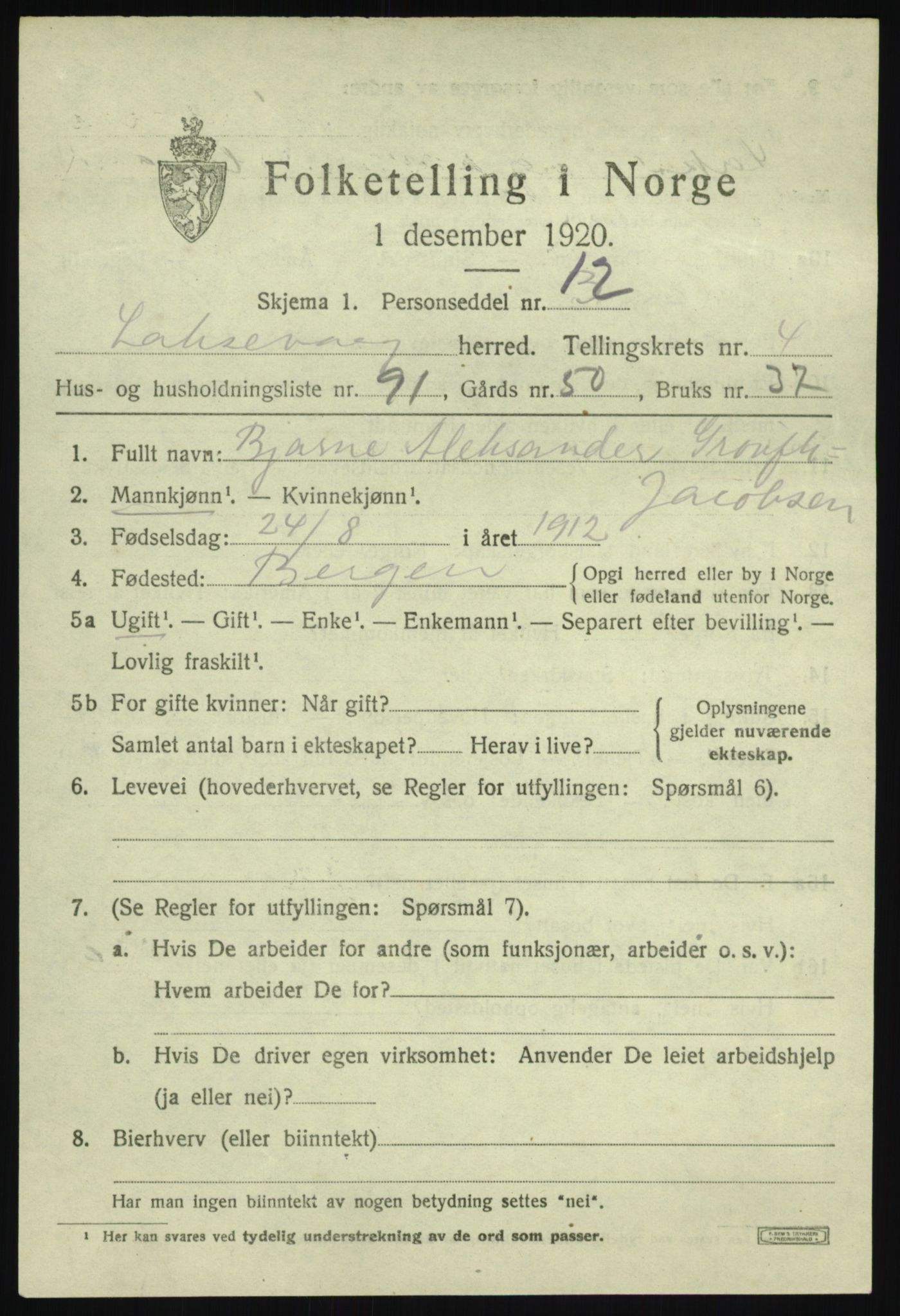 SAB, Folketelling 1920 for 1248 Laksevåg herred, 1920, s. 14856