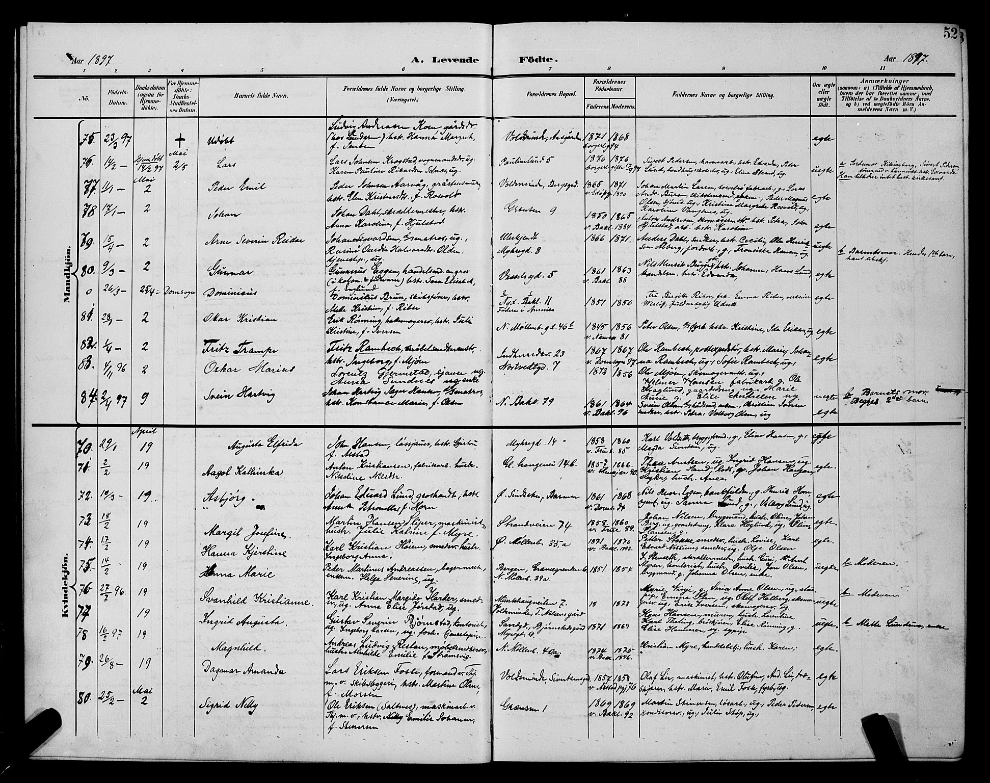 Ministerialprotokoller, klokkerbøker og fødselsregistre - Sør-Trøndelag, AV/SAT-A-1456/604/L0225: Klokkerbok nr. 604C08, 1895-1899, s. 52