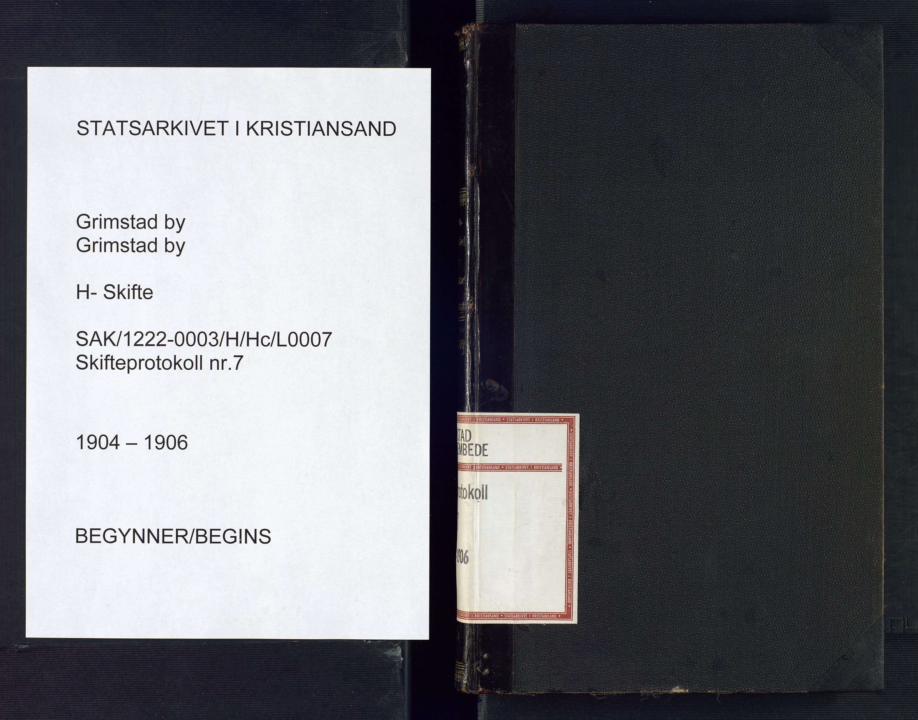 Grimstad byfogd, SAK/1222-0003/H/Hc/L0007: Skifteprotokoll nr. 7, 1904-1906