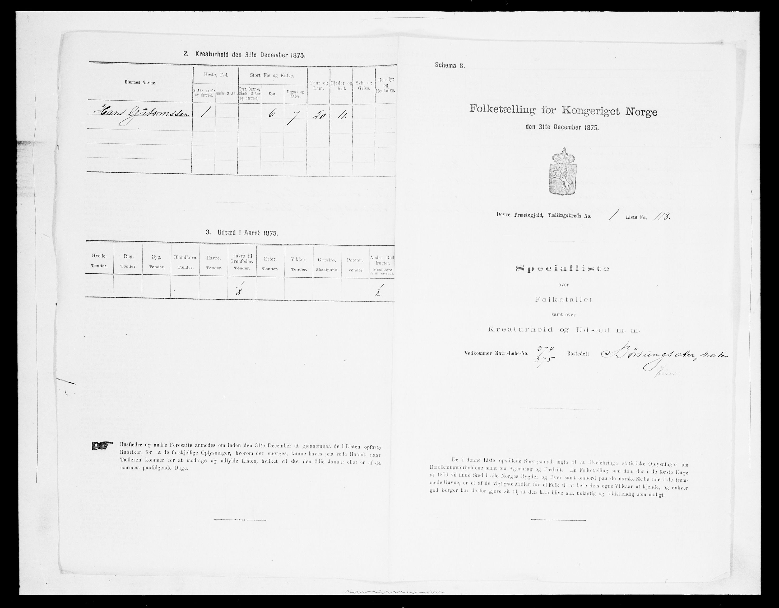 SAH, Folketelling 1875 for 0511P Dovre prestegjeld, 1875, s. 293