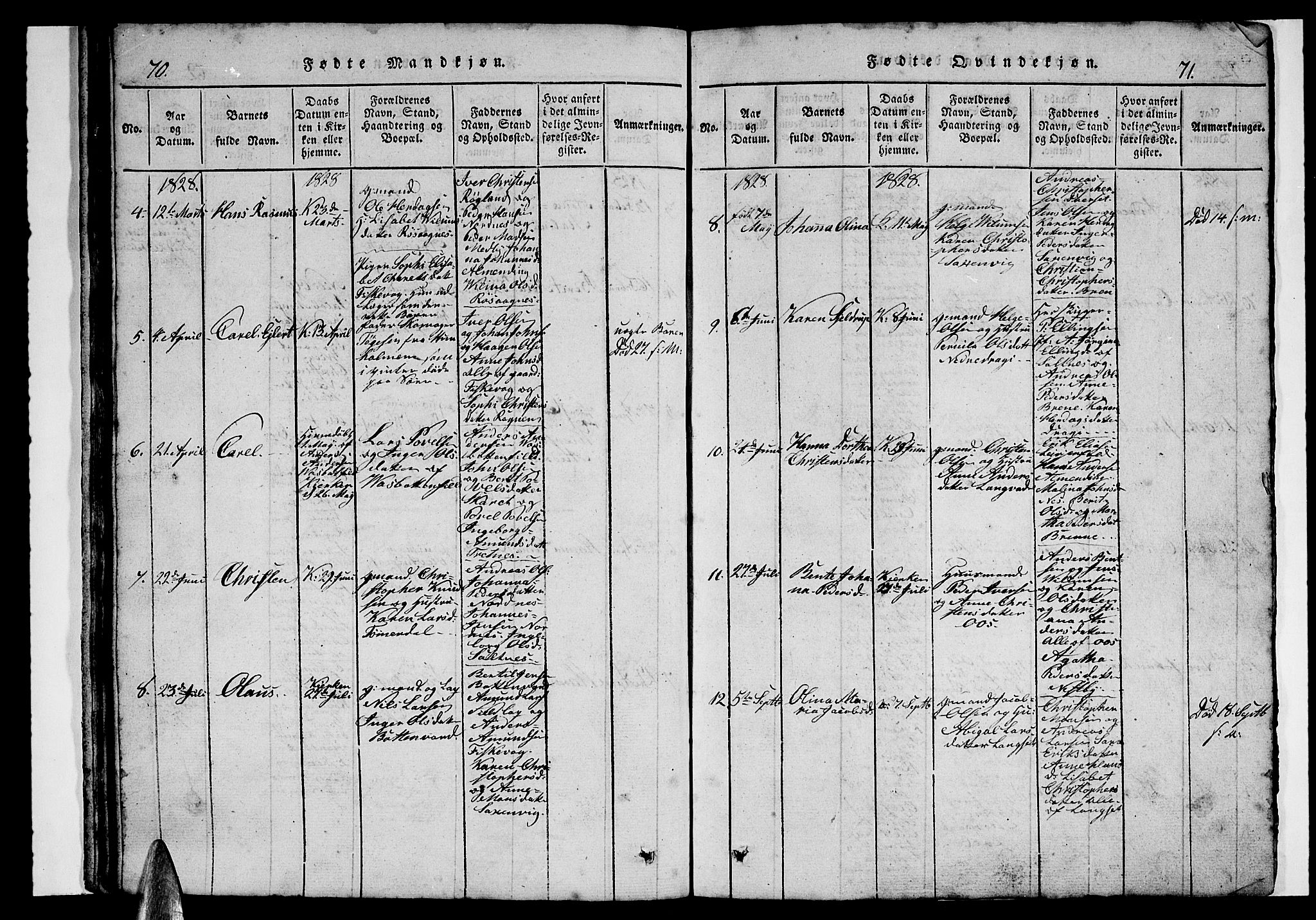 Ministerialprotokoller, klokkerbøker og fødselsregistre - Nordland, AV/SAT-A-1459/847/L0676: Klokkerbok nr. 847C04, 1821-1853, s. 70-71