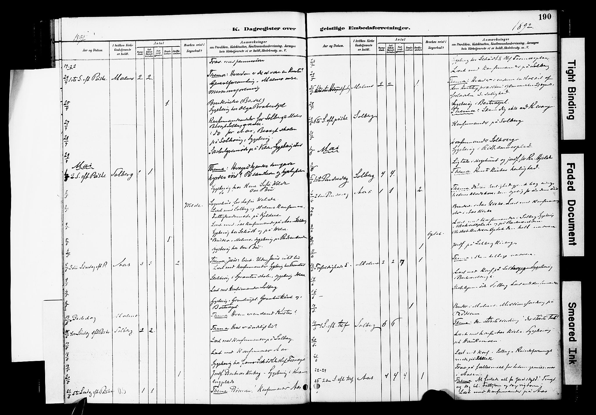 Ministerialprotokoller, klokkerbøker og fødselsregistre - Nord-Trøndelag, SAT/A-1458/741/L0396: Ministerialbok nr. 741A10, 1889-1901, s. 190