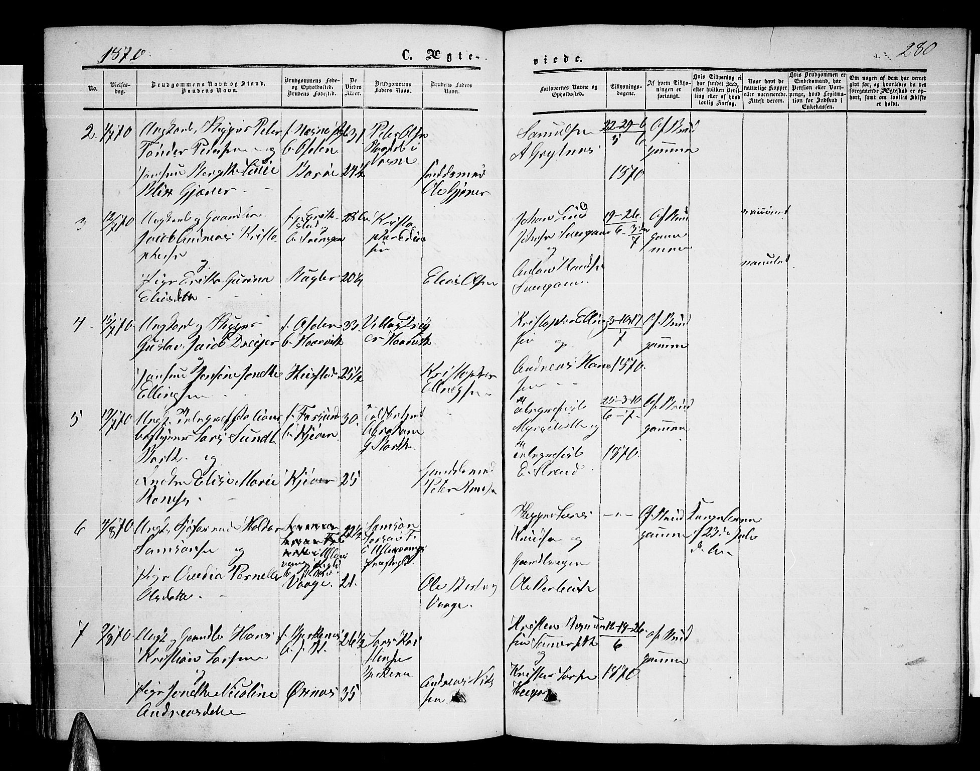 Ministerialprotokoller, klokkerbøker og fødselsregistre - Nordland, AV/SAT-A-1459/872/L1046: Klokkerbok nr. 872C02, 1852-1879, s. 280