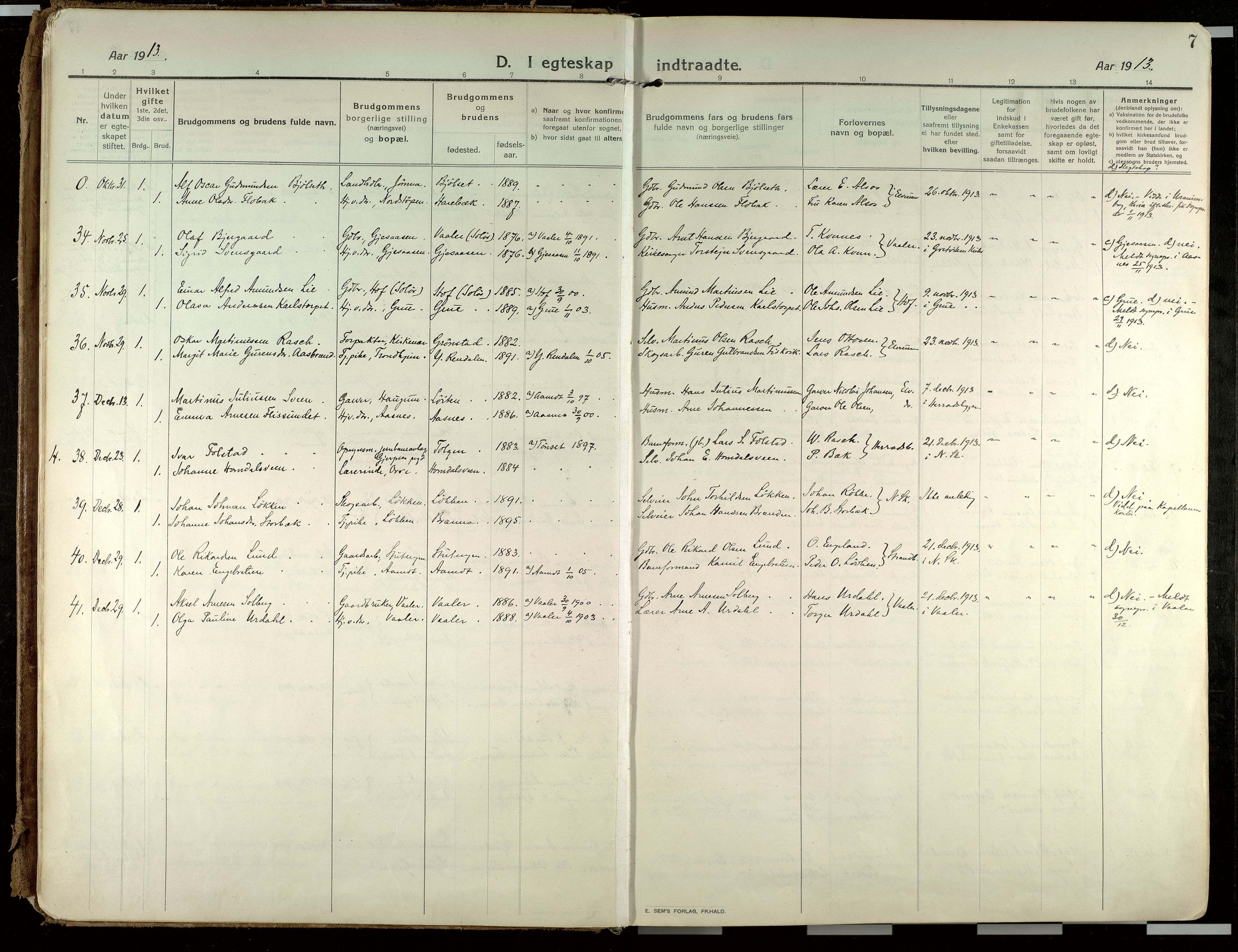 Elverum prestekontor, AV/SAH-PREST-044/H/Ha/Haa/L0021: Ministerialbok nr. 21, 1913-1928, s. 7