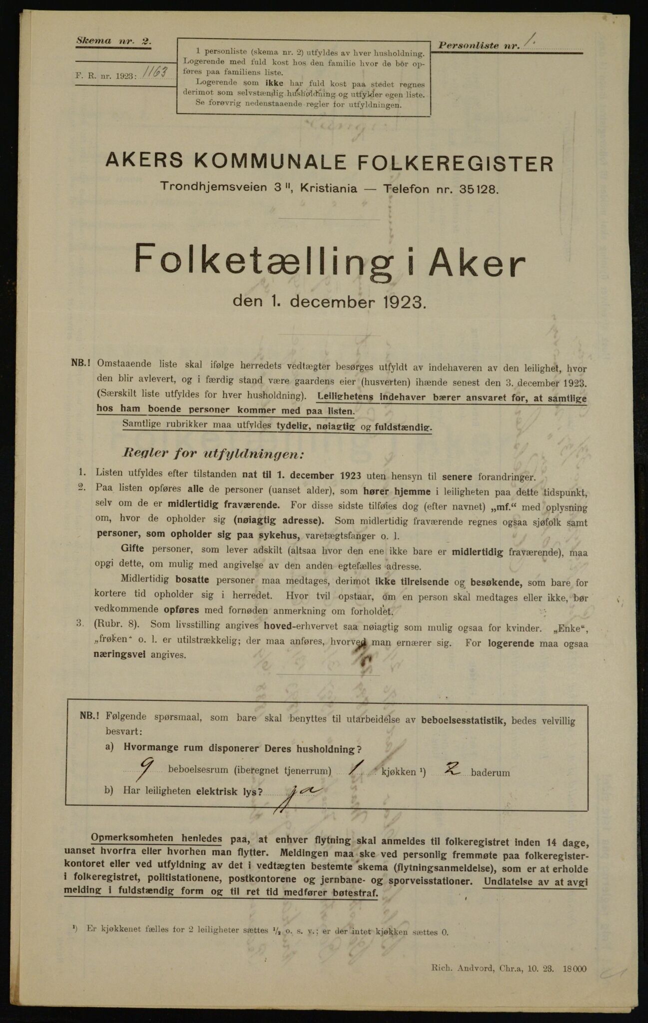 , Kommunal folketelling 1.12.1923 for Aker, 1923, s. 43430