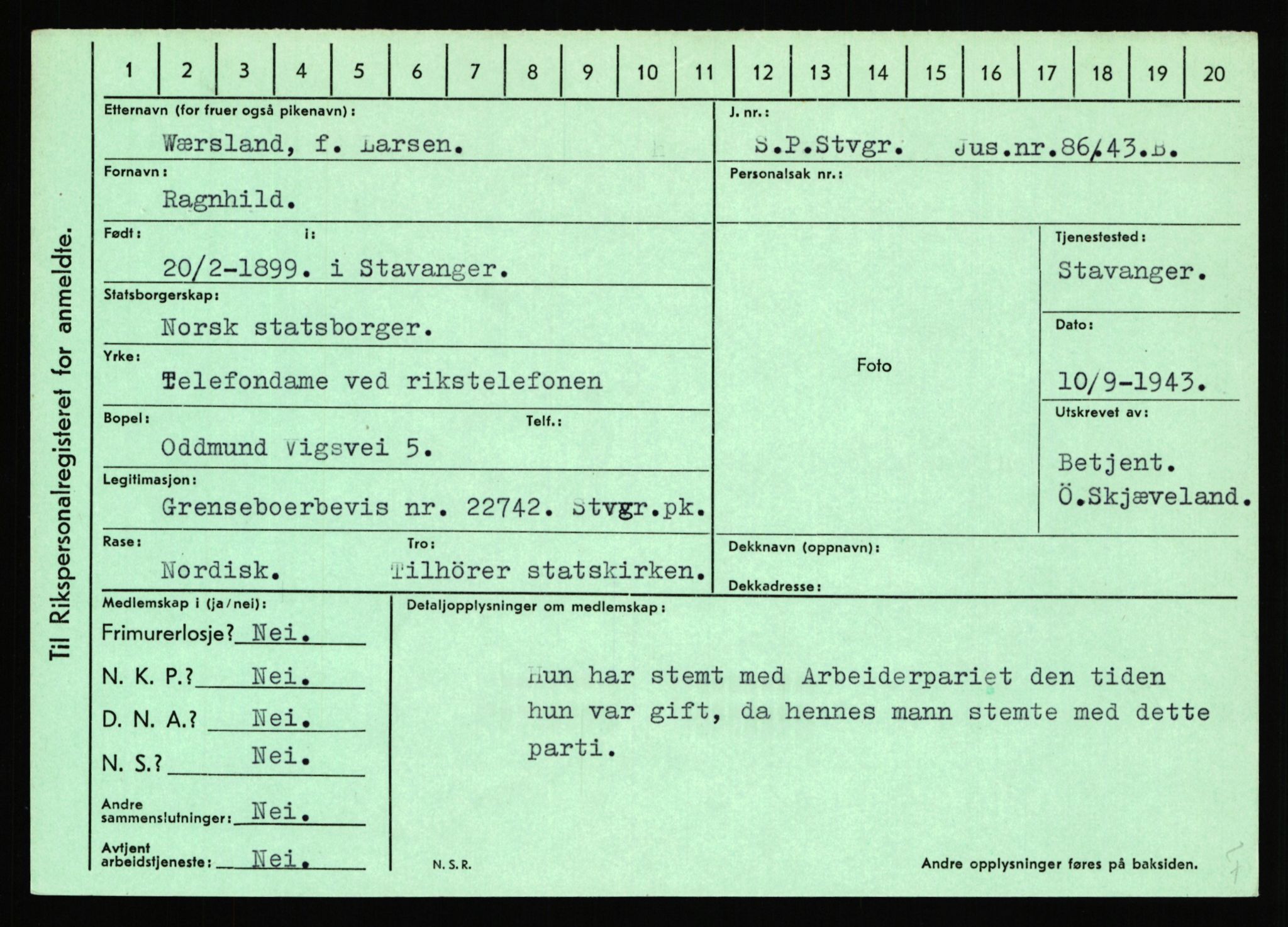 Statspolitiet - Hovedkontoret / Osloavdelingen, AV/RA-S-1329/C/Ca/L0016: Uberg - Øystese, 1943-1945, s. 3202