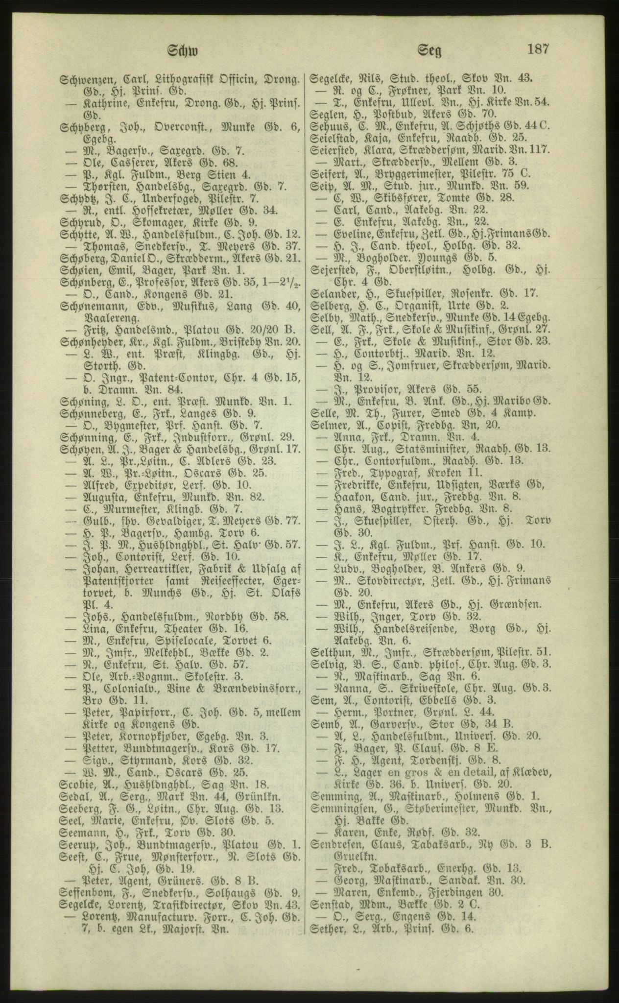 Kristiania/Oslo adressebok, PUBL/-, 1881, s. 187