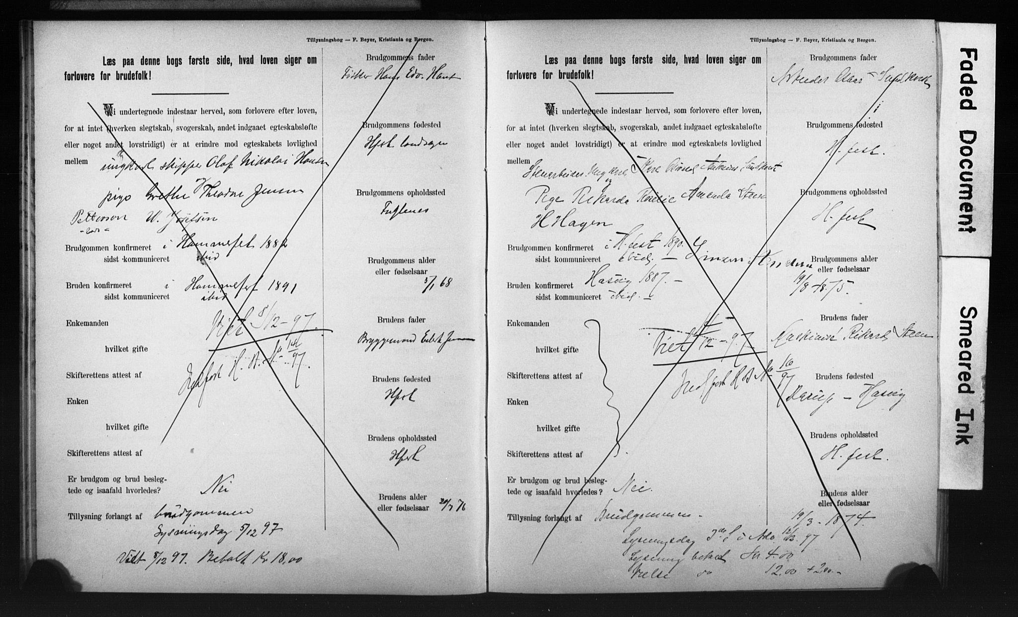 Hammerfest sokneprestkontor, AV/SATØ-S-1347/I/Ib/L0070/0004: Lysningsprotokoll nr. 70.4, 1896-1899