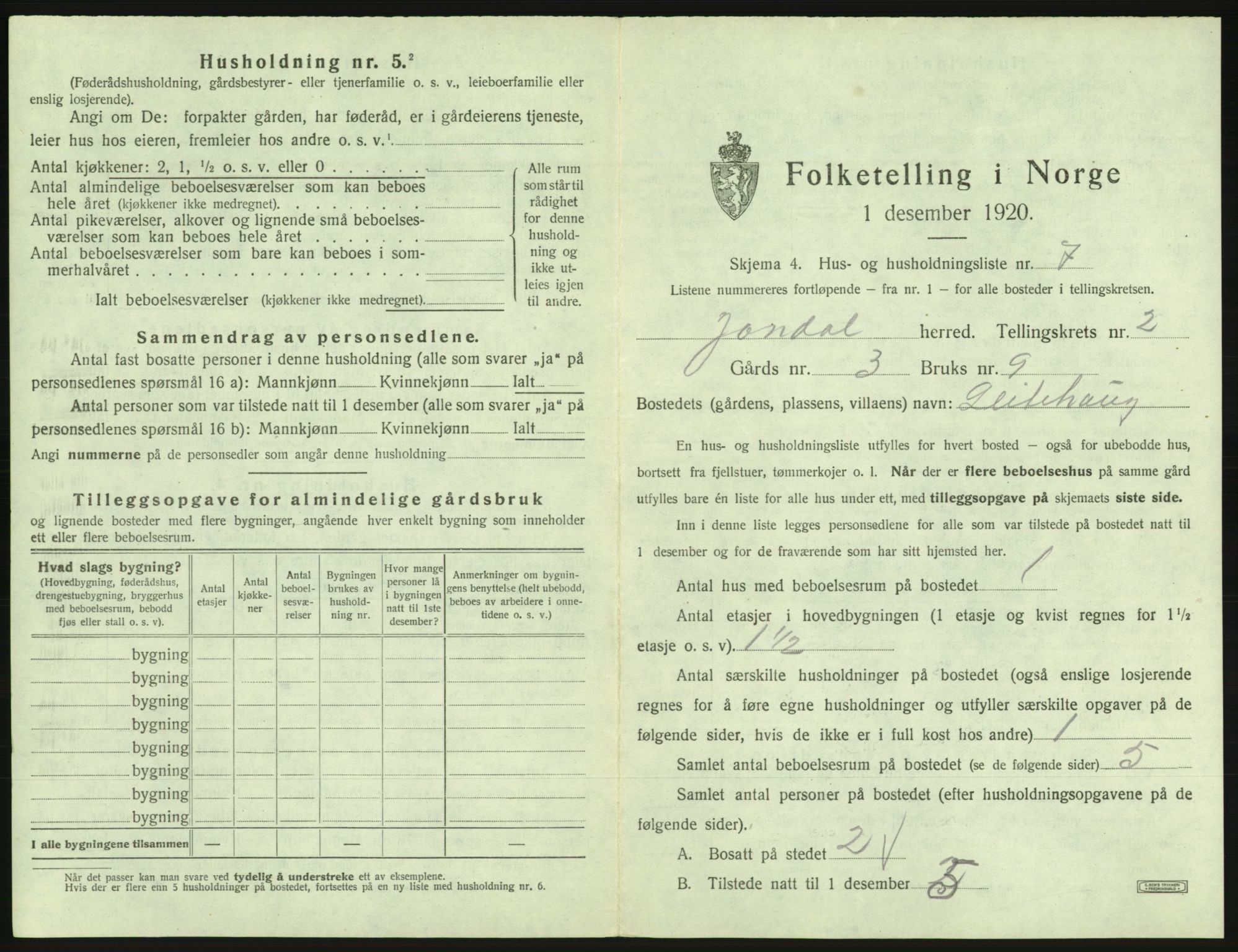 SAB, Folketelling 1920 for 1227 Jondal herred, 1920, s. 72