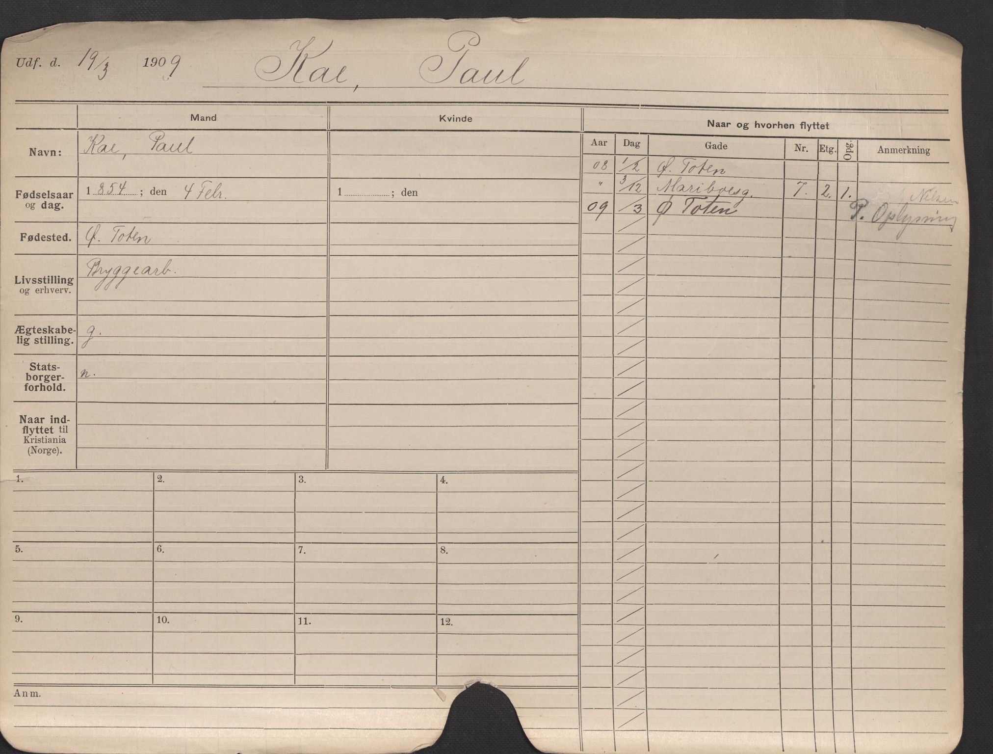 Oslo folkeregister, Registerkort, AV/SAO-A-11715/F/Fa/Fac/L0006: Menn, 1906-1914, s. 8a