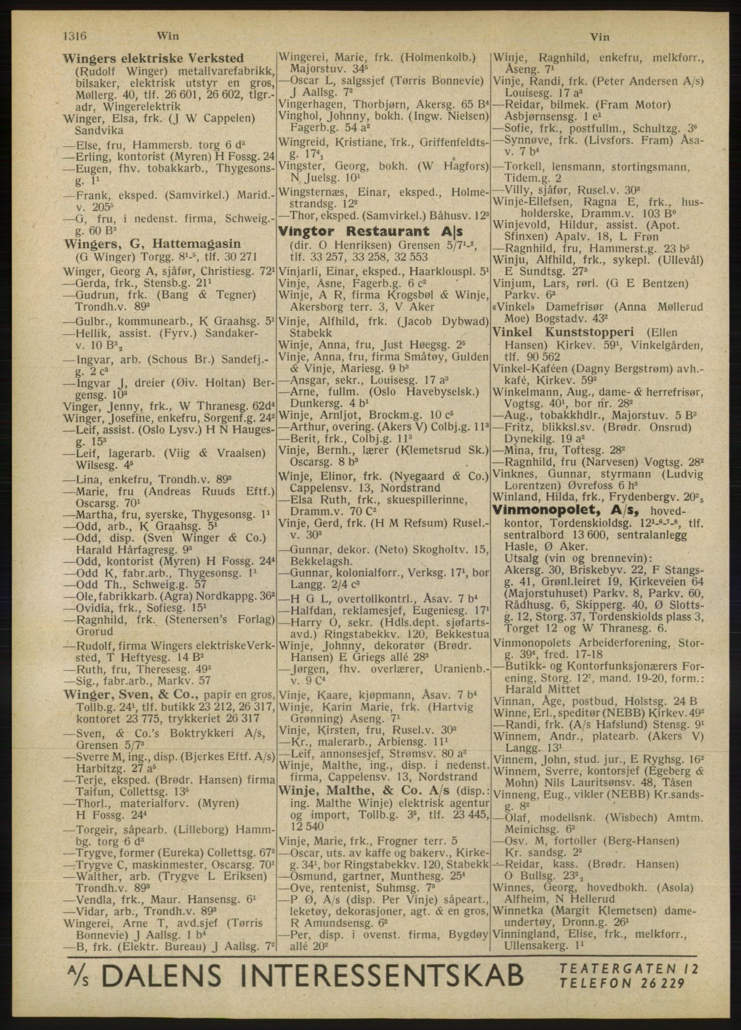 Kristiania/Oslo adressebok, PUBL/-, 1946, s. 1316