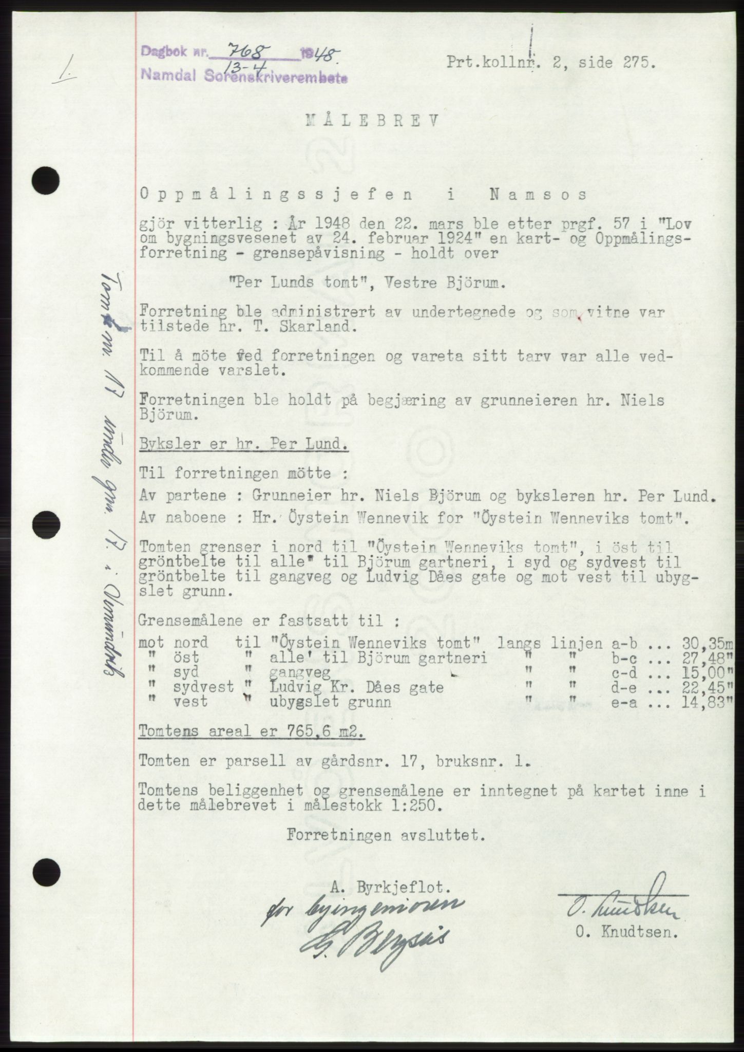 Namdal sorenskriveri, SAT/A-4133/1/2/2C: Pantebok nr. -, 1947-1948, Dagboknr: 768/1948