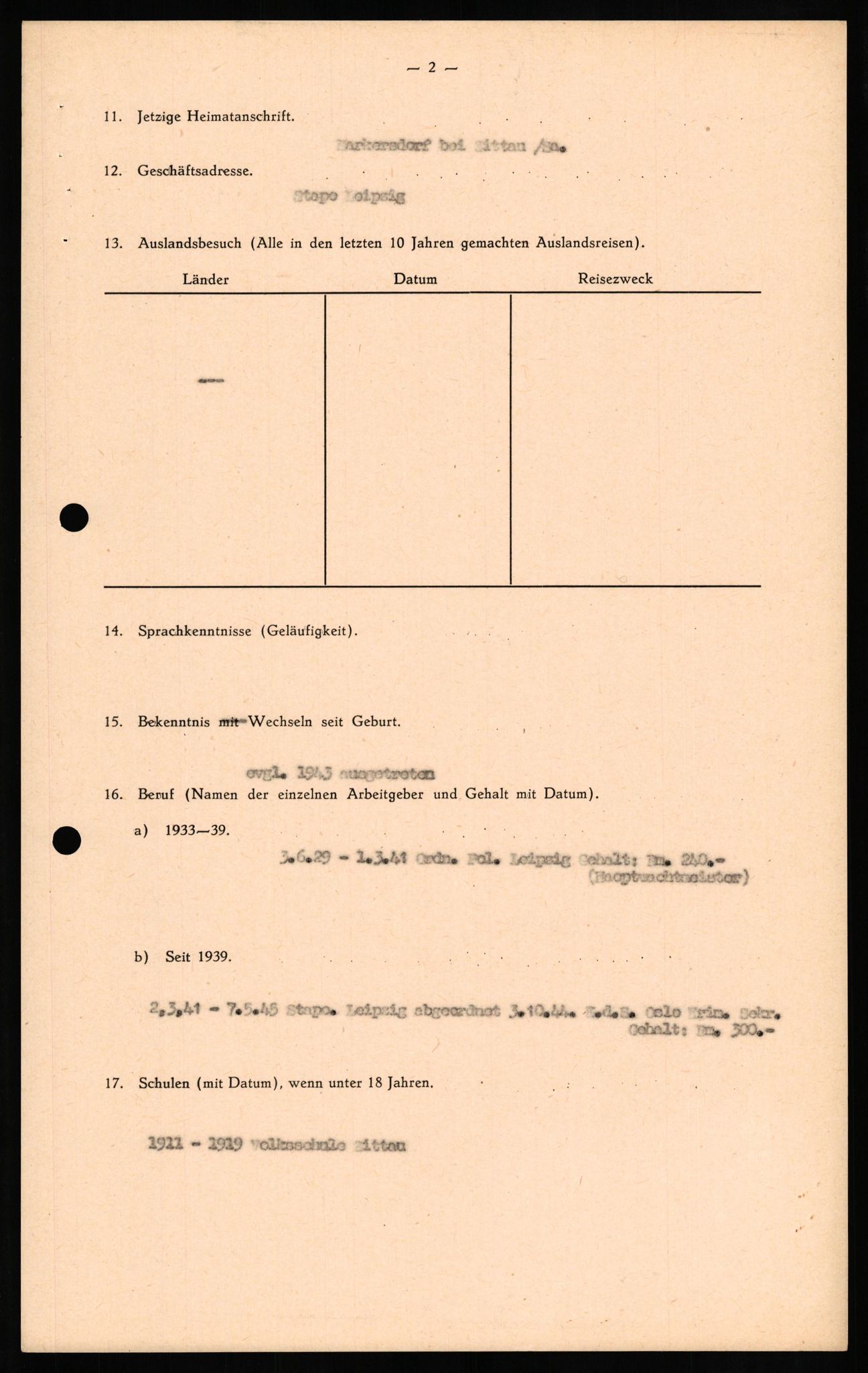Forsvaret, Forsvarets overkommando II, RA/RAFA-3915/D/Db/L0021: CI Questionaires. Tyske okkupasjonsstyrker i Norge. Tyskere., 1945-1946, s. 123